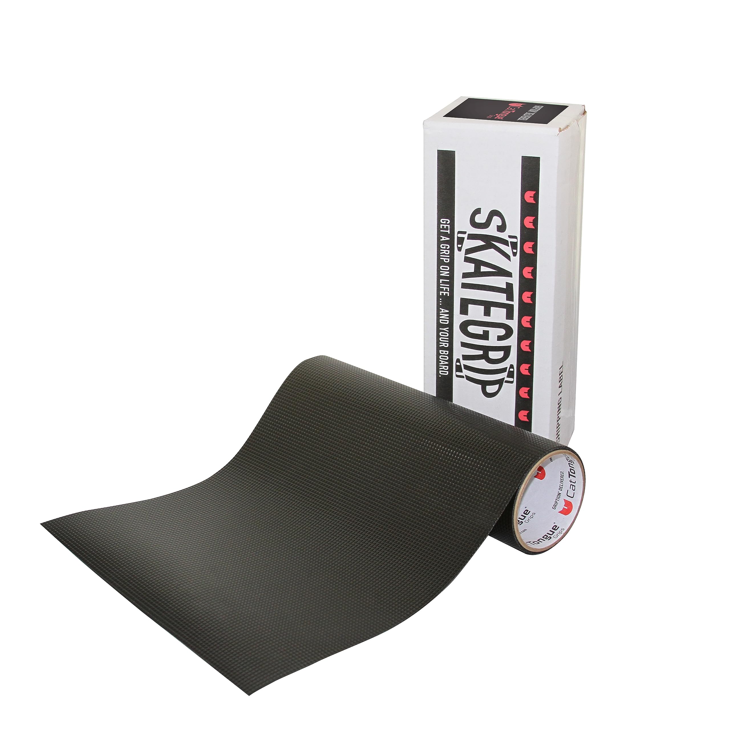 CATTONGUE GRIPS Non-Abrasive Longboard Grip Tape - Heavy-Duty, Waterproof Anti-Slip Tape for Skateboards, Scooters & More - Anti-Slip Skateboarding Accessories (Black, 11” x 44”)