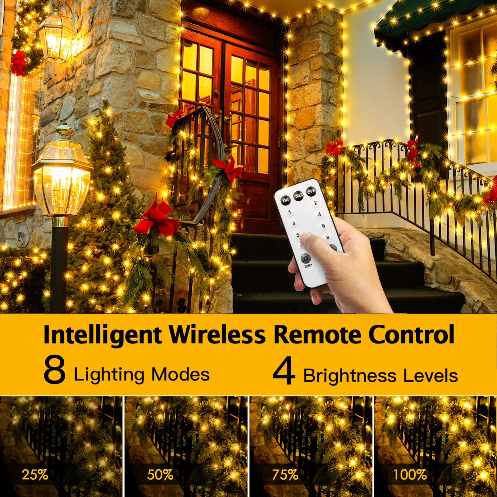 Christmas Lights Outdoor 800LED 330FT Xmas Tree Lights Christmas Decoration Fairy Lights Waterproof with Remote 8 Twinkle Modes Memory Timer for Party (Warm White