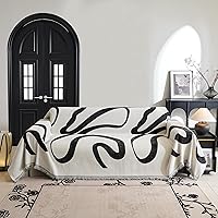 Vista 2 de MYSKY HOME Funda de Sofá Boho Súper Suave Fundas de Sofá para Sofá de 2-3 Cojines, Funda Moderna de Sofá de Jacquard Negro Funda de Loveseat Futón