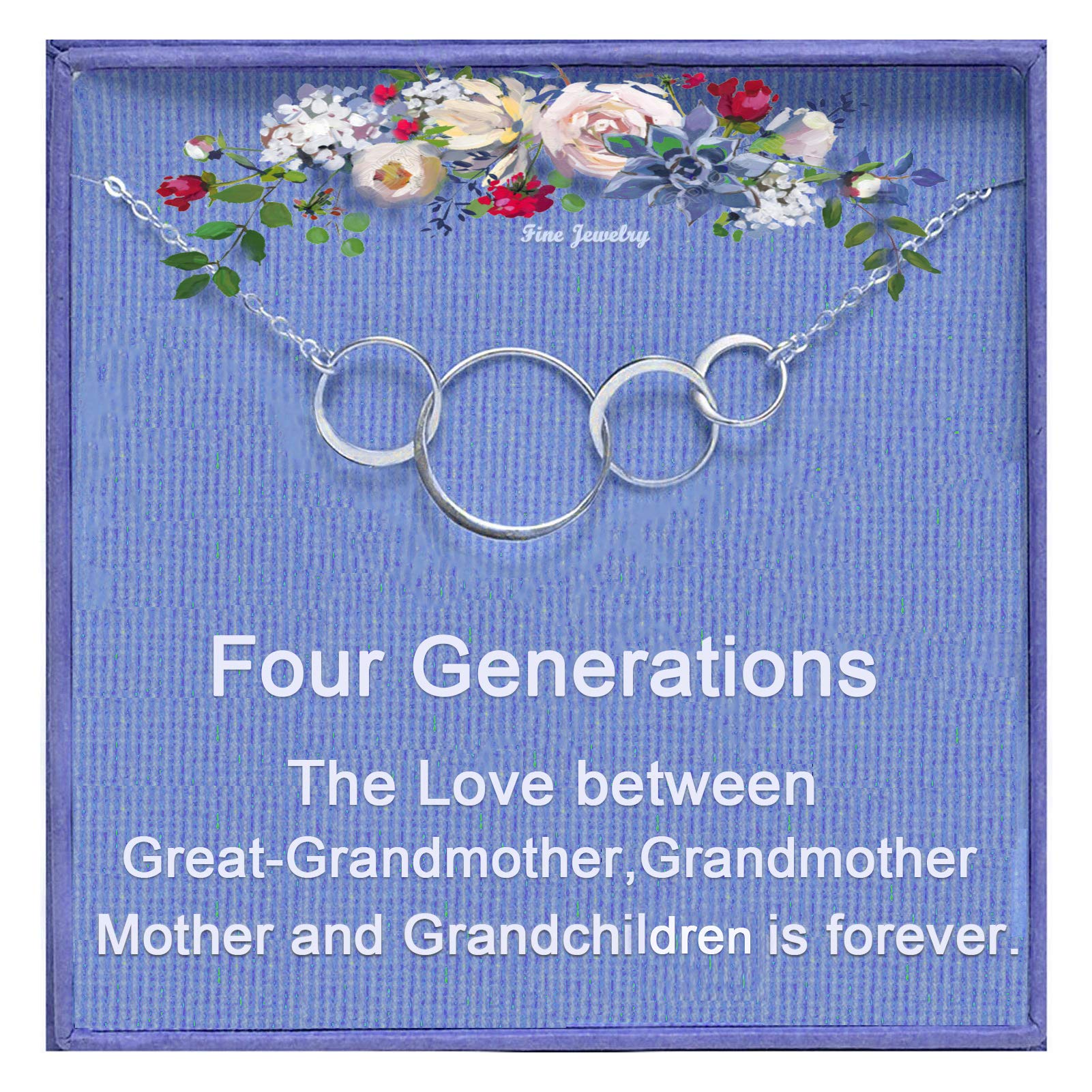 Gifts for Great Grandma Necklace 4 Generations Silver 4 Infinity Circles for 4 Generations Necklace Grandmother Mother Birthday Gifts for Mother's Day Jewelry for Women