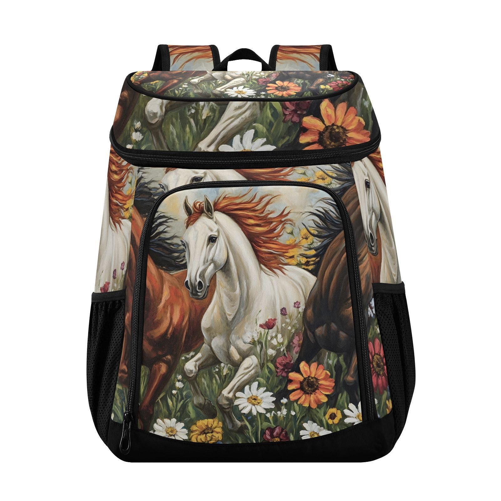 Brown Horse White Brown Flower Cooler Backpack Cooler Insulated Leak Proof Lunch Backpack 36 Cans Waterproof Soft for Men Women Picnic Hiking Camping Beach