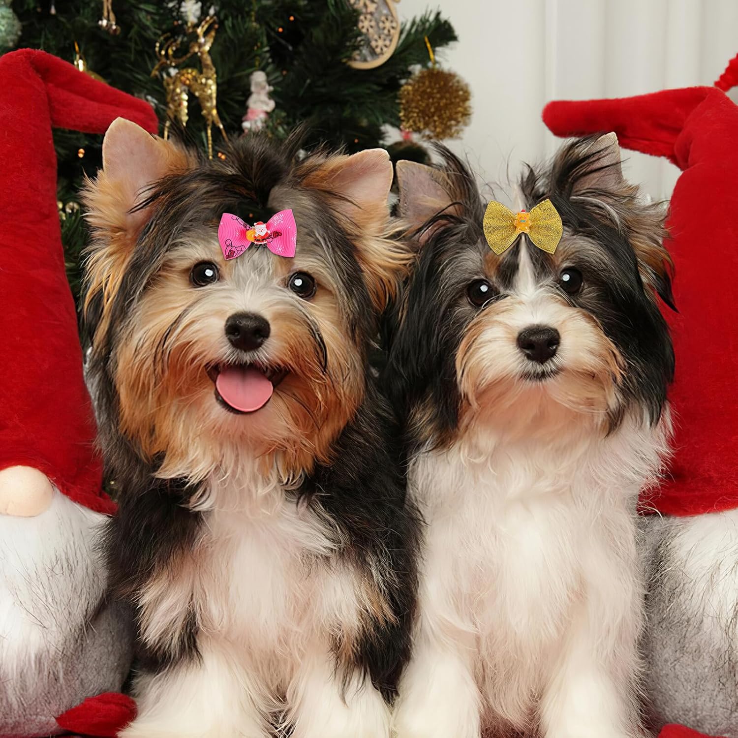 50 Pcs Christmas Pet Hair Bows Grooming Accessories for Small Dogs with Sturdy Rubber Bands Random Holiday Style for Christmas Costumes Canine 7