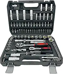 Jogo de Chaves Soquete Catraca 1/4 e 1/2 Pol 94 Peças Aço Cromo Venádio