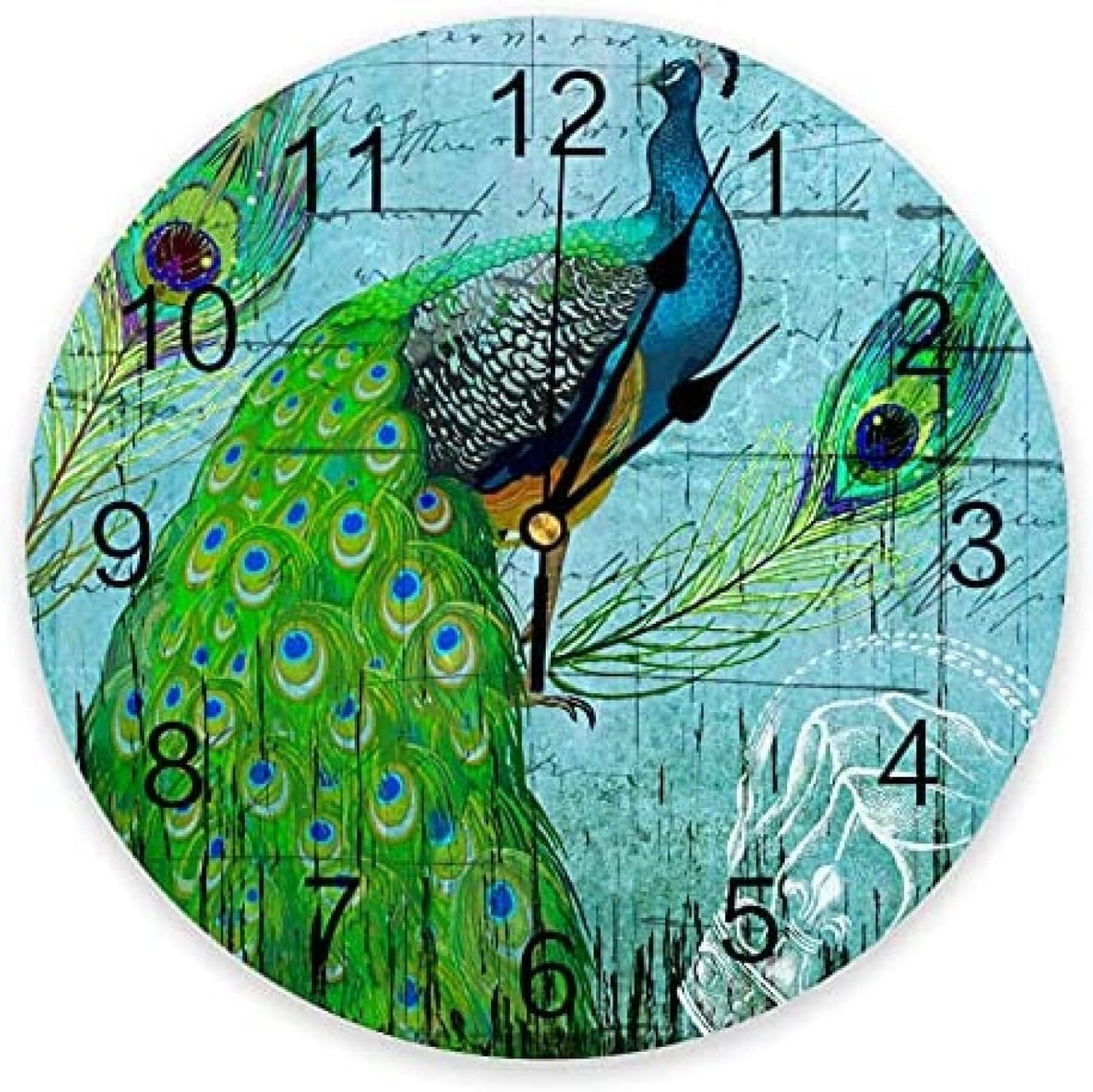 Wall Clock Bathroom Clock Peacock Wood Grain Feather Retro Clocks Modern Design Home