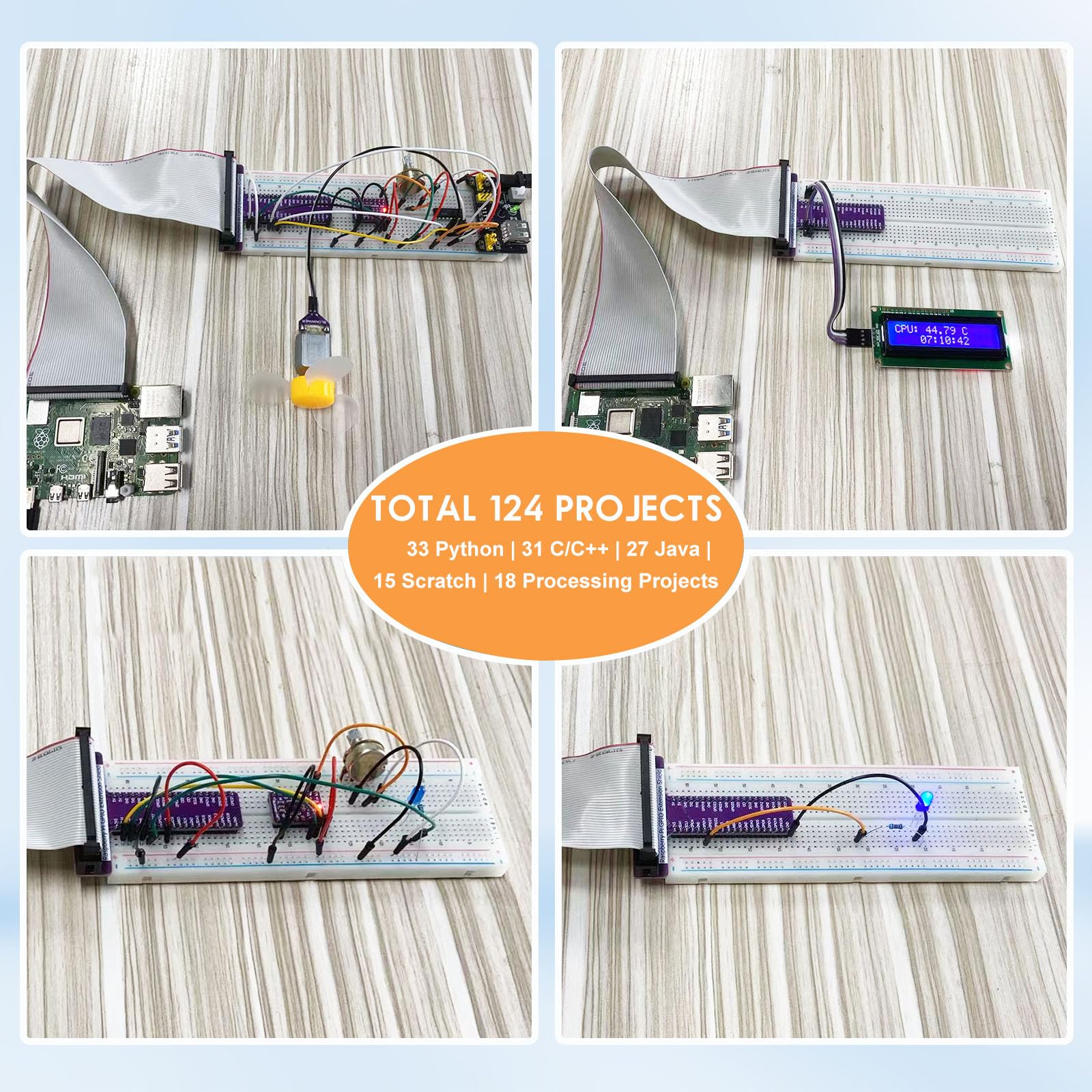 Kit de démarrage ultime pour Raspberry Pi 5 4 B 3 B+ 400 Zero 2 W, Python C C ++ Java Scratch Processing Code, 297 articles, 124 projets, cours de tutoriel en ligne pour débutants (Raspberry Pi non
