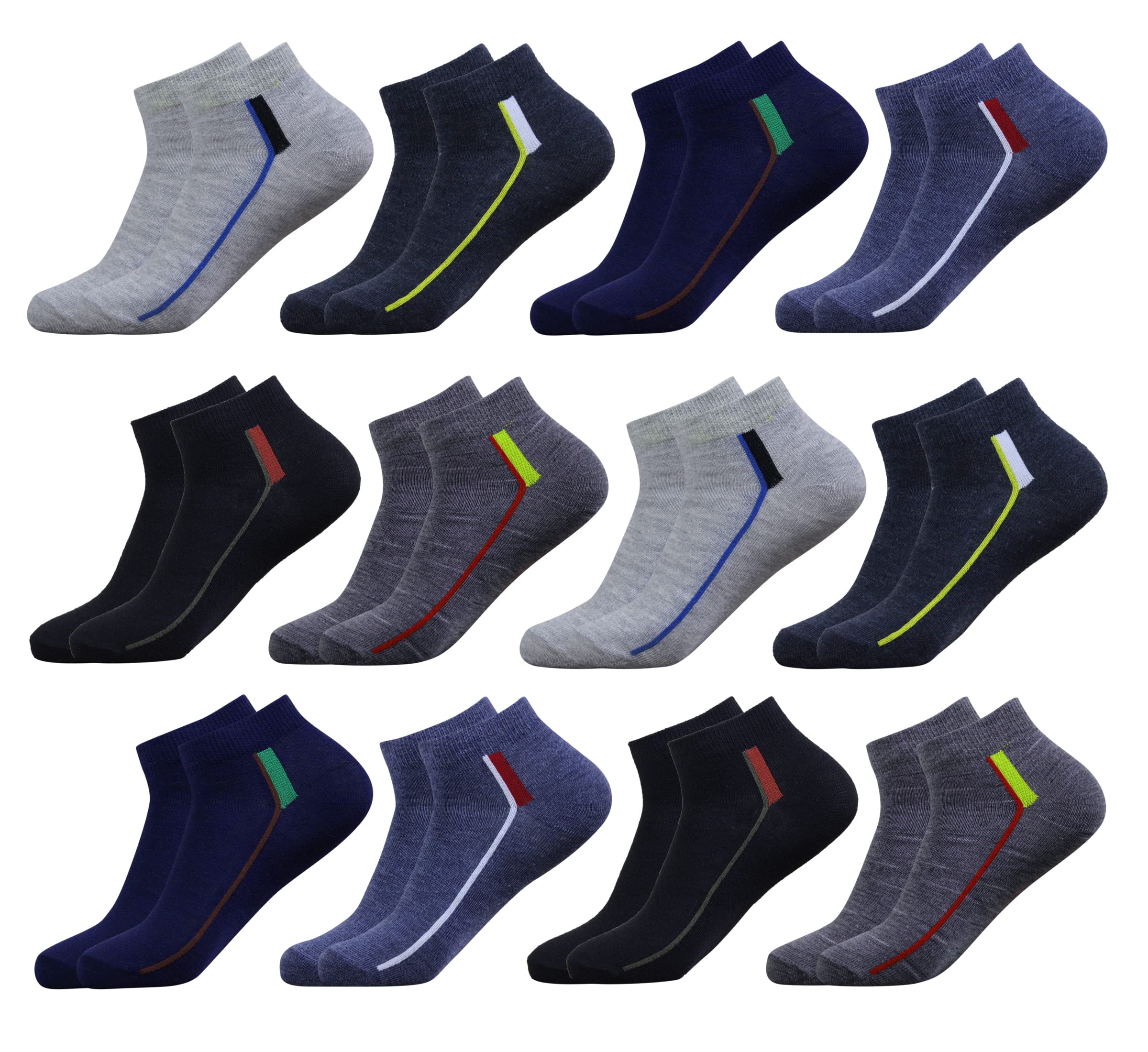 BlessicaSocks for men 12-Pair Regular Use Ankle - Durable and Soft for Everyday Wear free size (Assorted design)