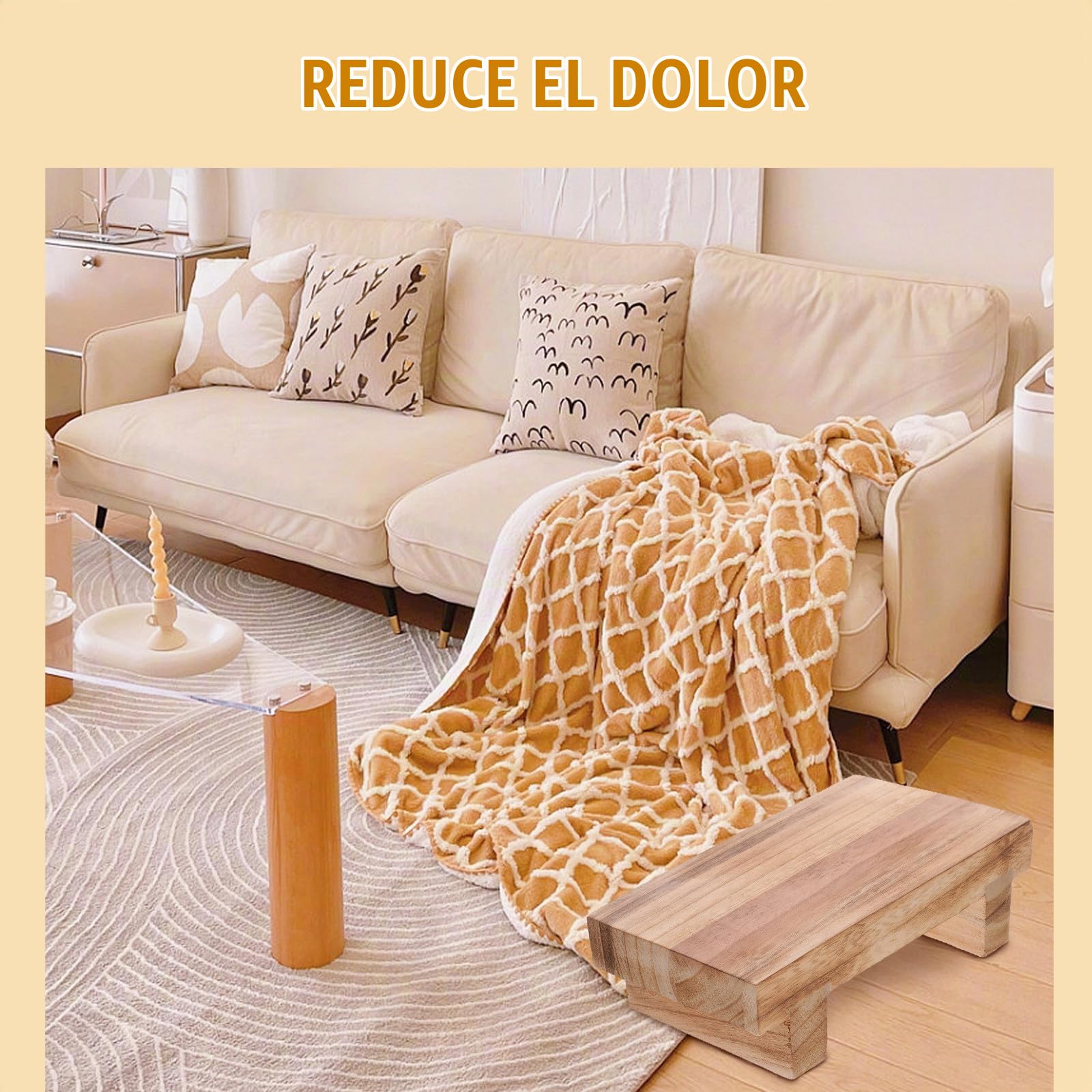 HOMSFOU Reposapiés de Madera Maciza Pequeño para Adultos Taburete Antideslizante Debajo del Escritorio Escabel Ergonómico para Oficina y Hogar Soporte para Pies en Sala y Comedor