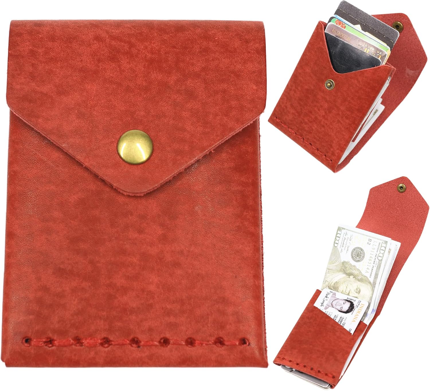 Leather Wallet for Men and Women - Slim Card Holder - Handmade Minimalist Front Pocket Wallet - Flap Cash Wallet - Full Grain Leather (Coffee)