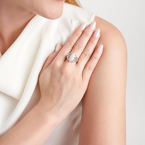 Miniatura 4 de Anillo de satén de plata de ley 925 auténtica, verde jade celta o trinidad, Jade