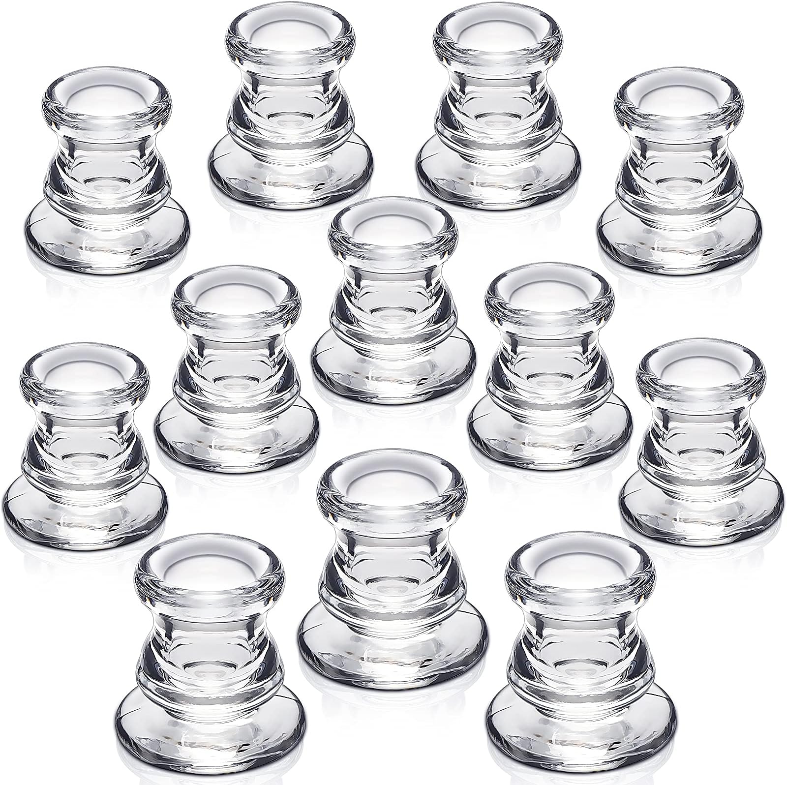 NITIME Candlestick Holders Bulk - 12PCS Taper Candle Holders for Table Centerpiece - Thick Glass Candle Holders for Wedding, Party and Festival Decoration