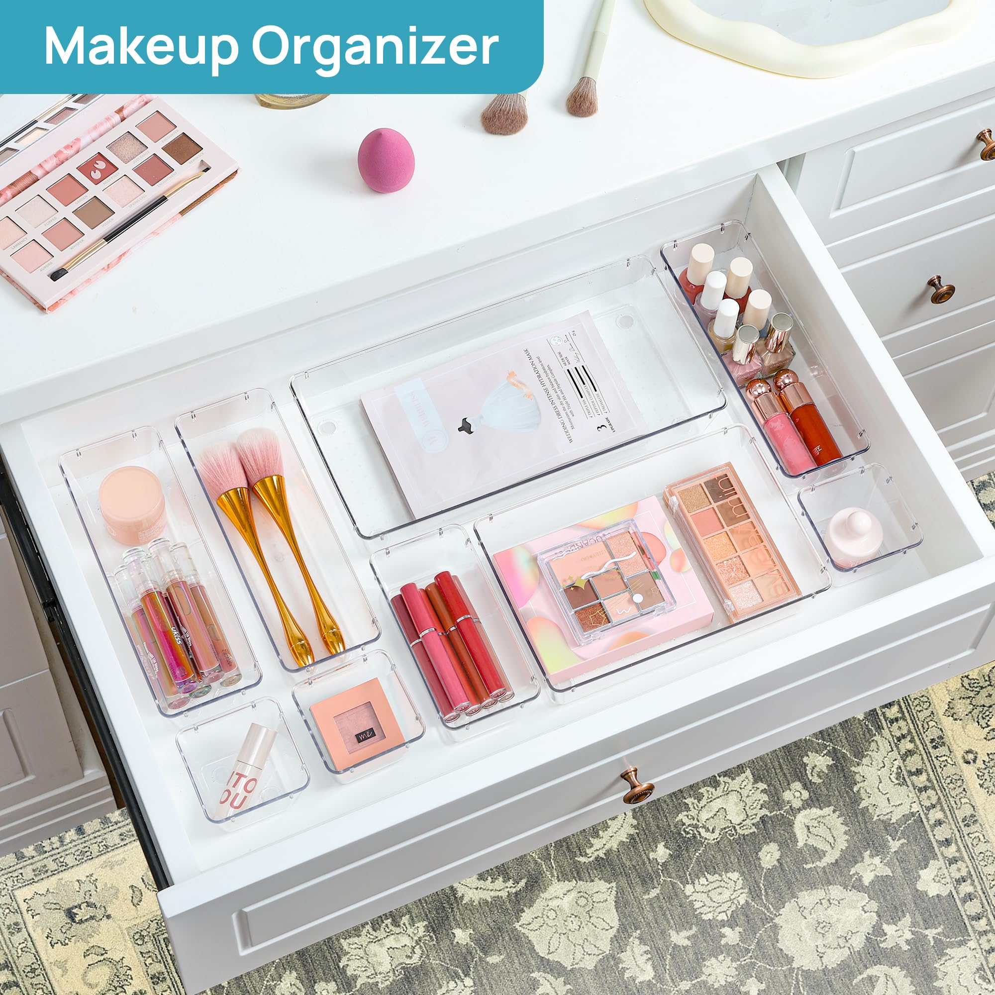 Vtopmart Set di 88 organizer per cassetti in plastica trasparente