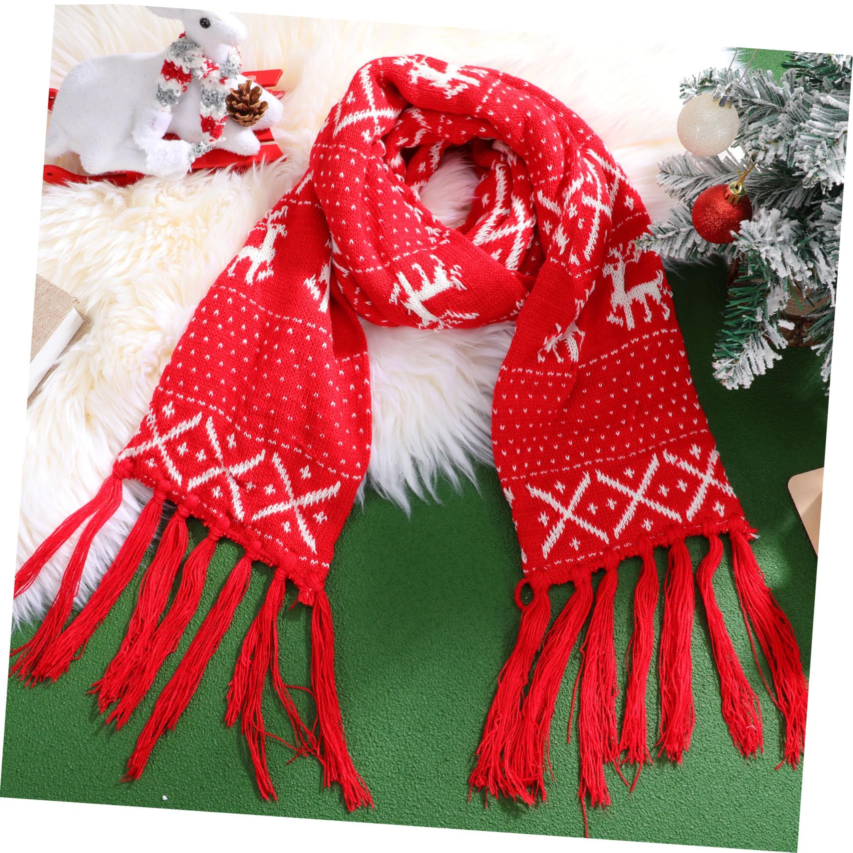Sciarpa Natalizia in Lana Rossa Motivo Renna per Inverno Freddo, Sciarpona Calda e Elegante per Occasioni Casual e Feste Natalizie