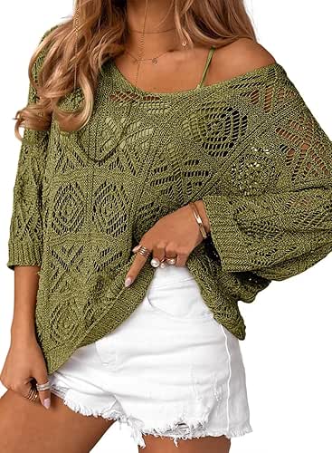 Dokotoo Women's 2026 Spring Summer Crochet Hollow Out 3/4 Sleeve
