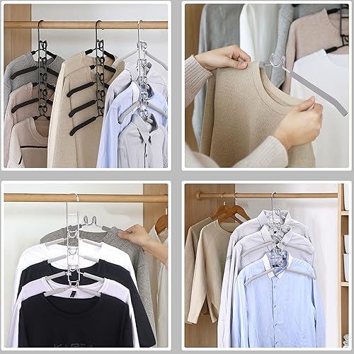 Miniatura 3 de Percha para ropa ahorrador de espacio 4 unidades 5 en 1 múltiples perchas para ropa antideslizante acolchado de espuma resistente percha organizador