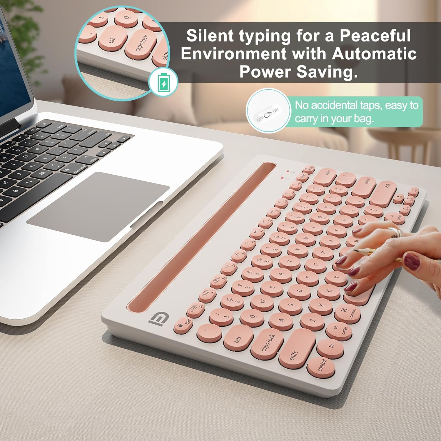 SADES Wireless Bluetooth Keyboard for Mac, iPad, iPhone, PC, Laptop & Android, Connect up to 3 Devices Simultaneously, Portable 79-Key Typewriter Retro Round Keycaps Keyboard- Pink Orange image 3 of 7 B0CXSVN4SN