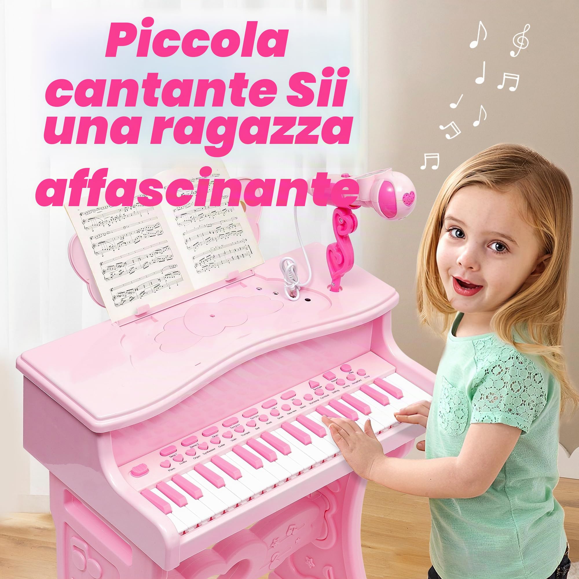 Pianoforte Elettronico per Bambini|Pianoforte Giocattolo con 37 Tasti - Set Pianola per Bambini| Giocattolo Musicale Ed Educativo Con Microfono Più Modalità Di Musica Leggera, Sgabello