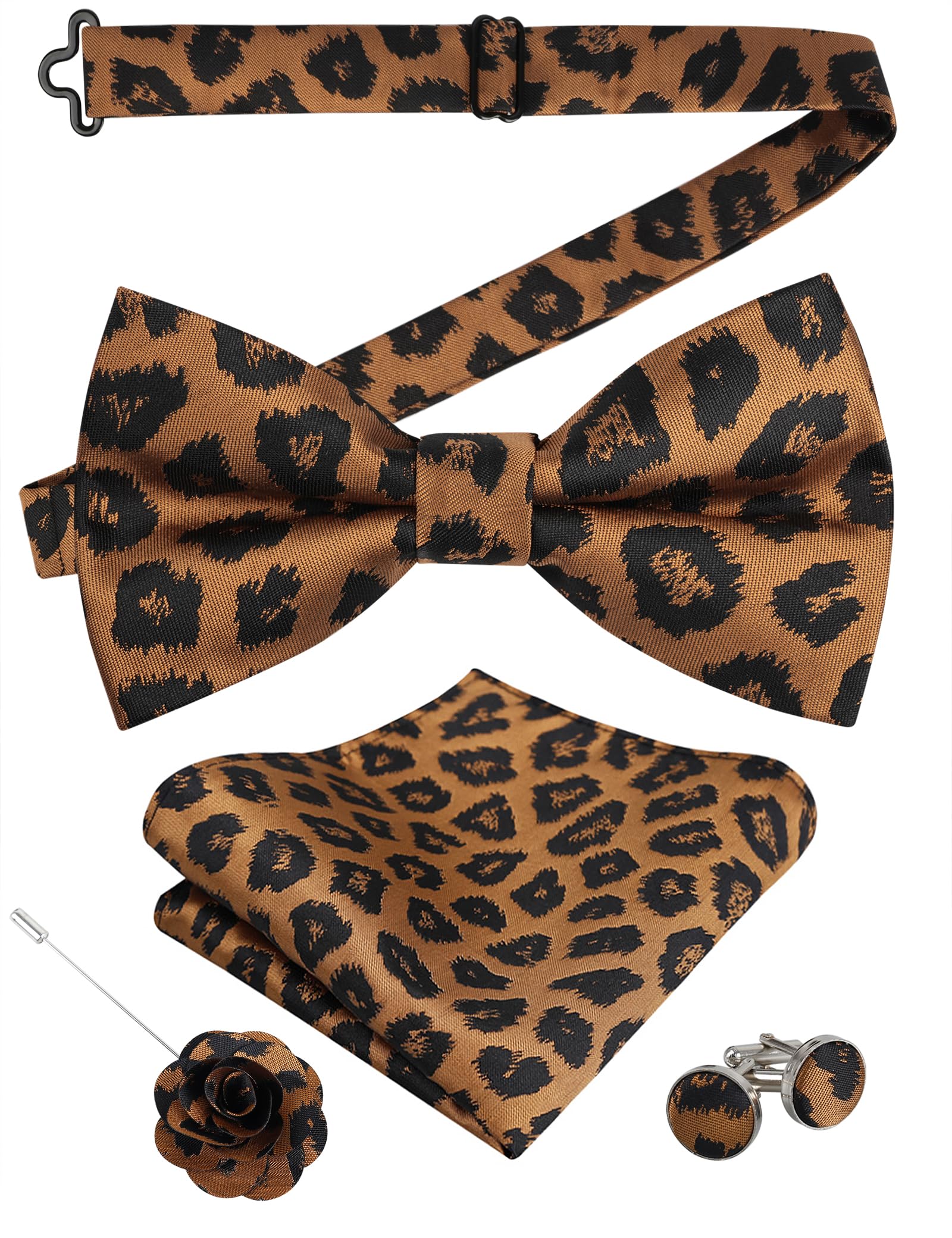 Alizeal Mens Leopard Bow Tie Set