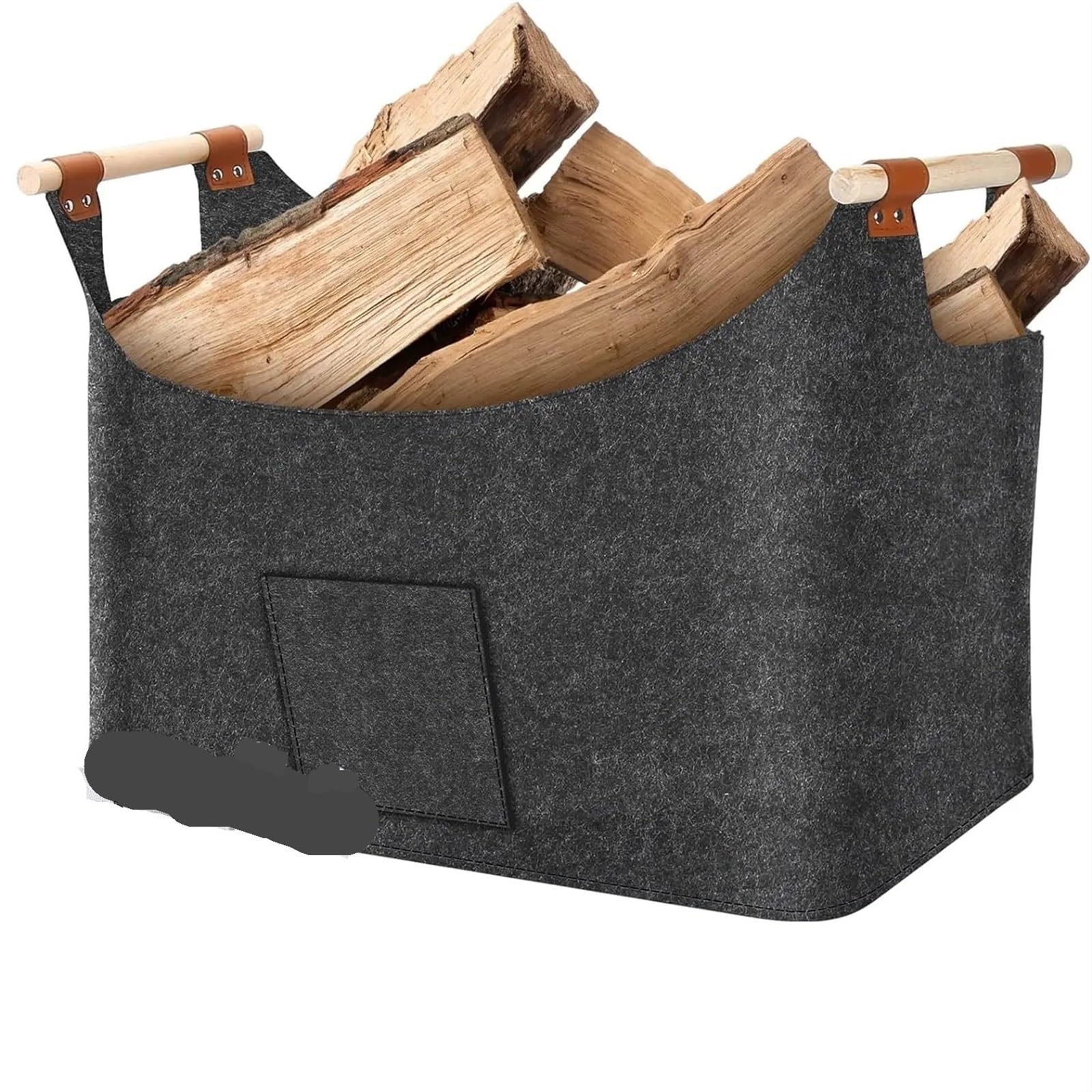Brennholzkiste, Filzkorb mit Holzgriffen, großes Fassungsvermögen, Faltbarer Holzkorb for Kamin und Holzofen