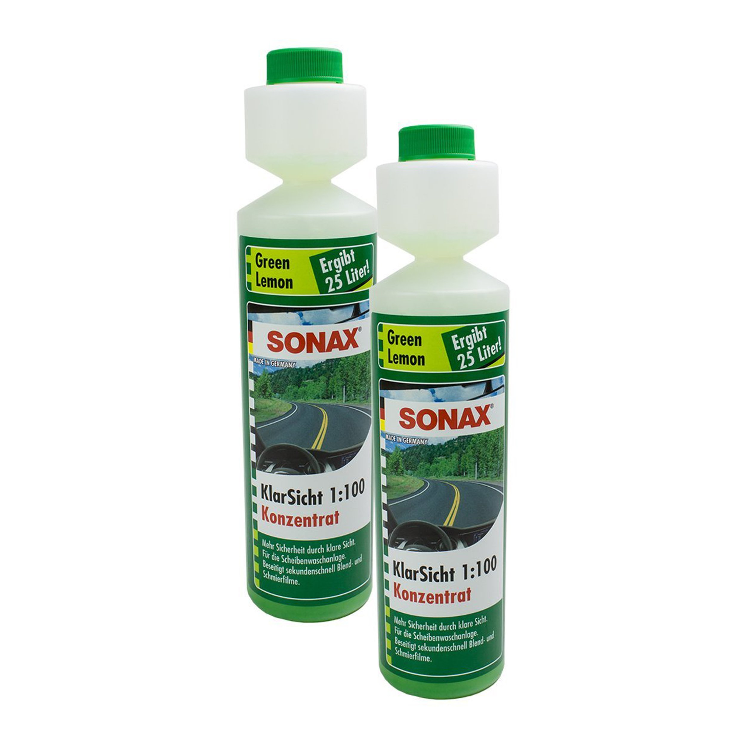 2x 250ml SONAX KLARSICHT 1:100 KONZENTRAT GREEN LEMON SCHEIBEN REINIGER ZUSATZ