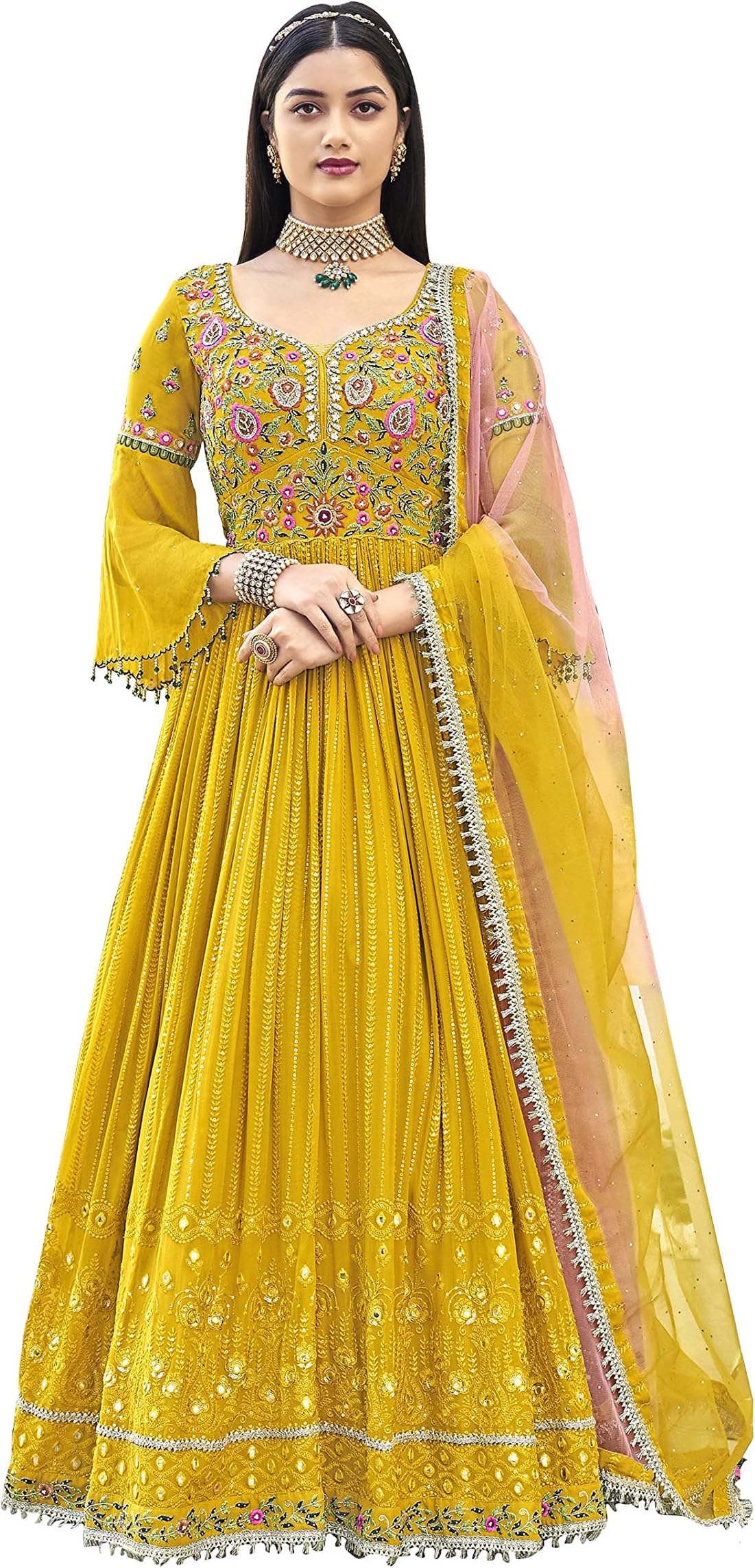 GenericRAHI FASHION Ready to Wear Faux Georgette Embroidery Work With Diamond Work Gowen Type Anarkali Salwar Suit.