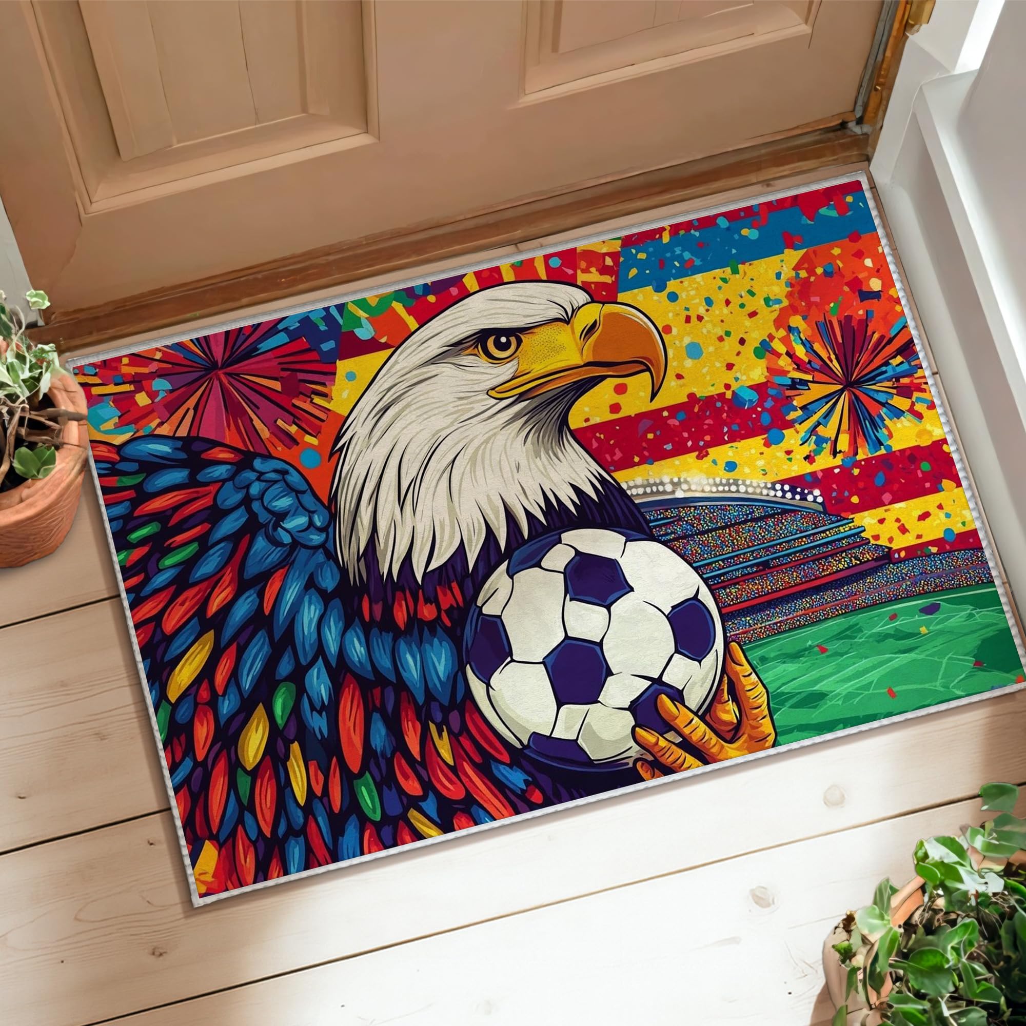 Tapis entrée lavable motif football pour éviter les glissades et les taches