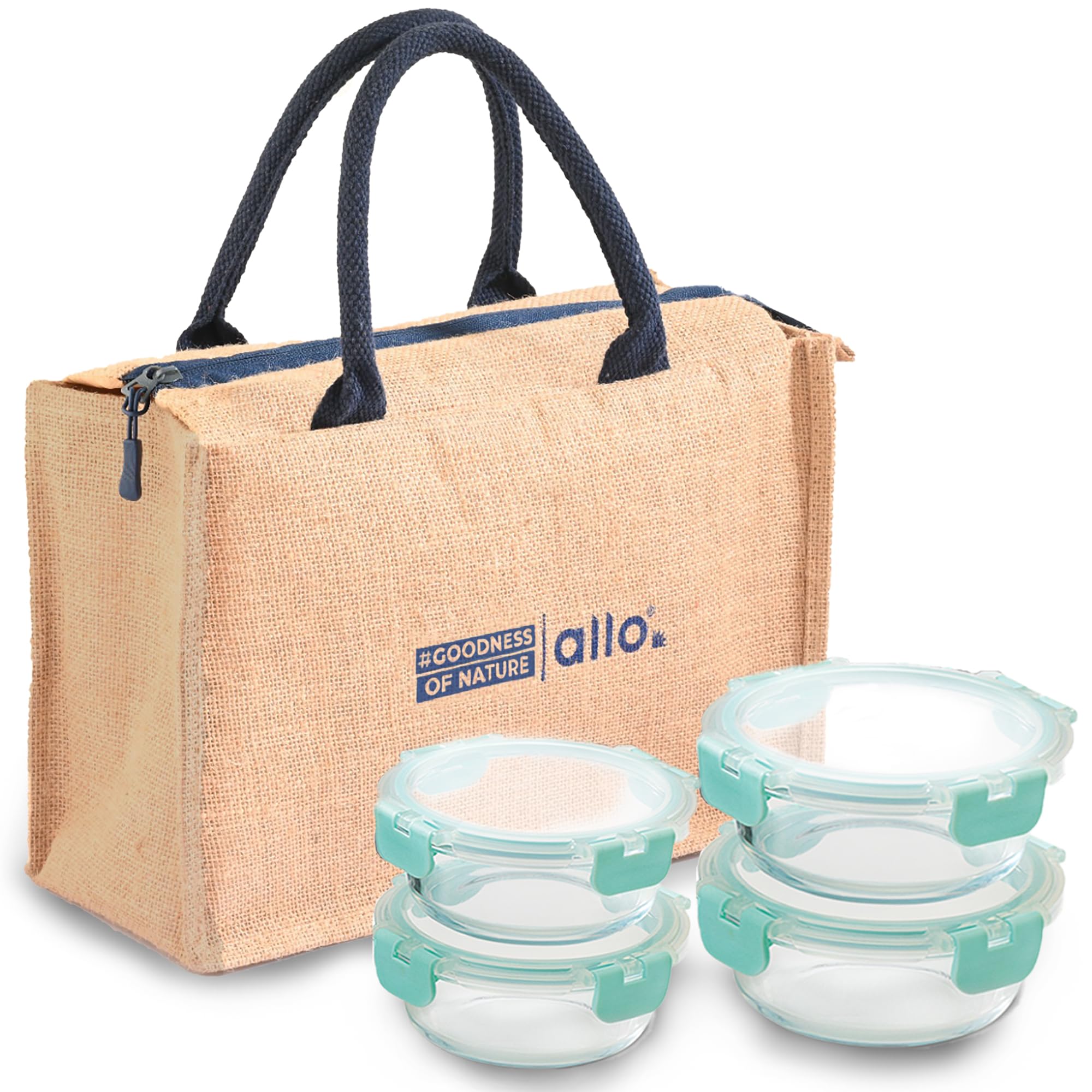 Allo Glass Lunch Box - Leakproof, Microwave Safe & with Jute Bag -9