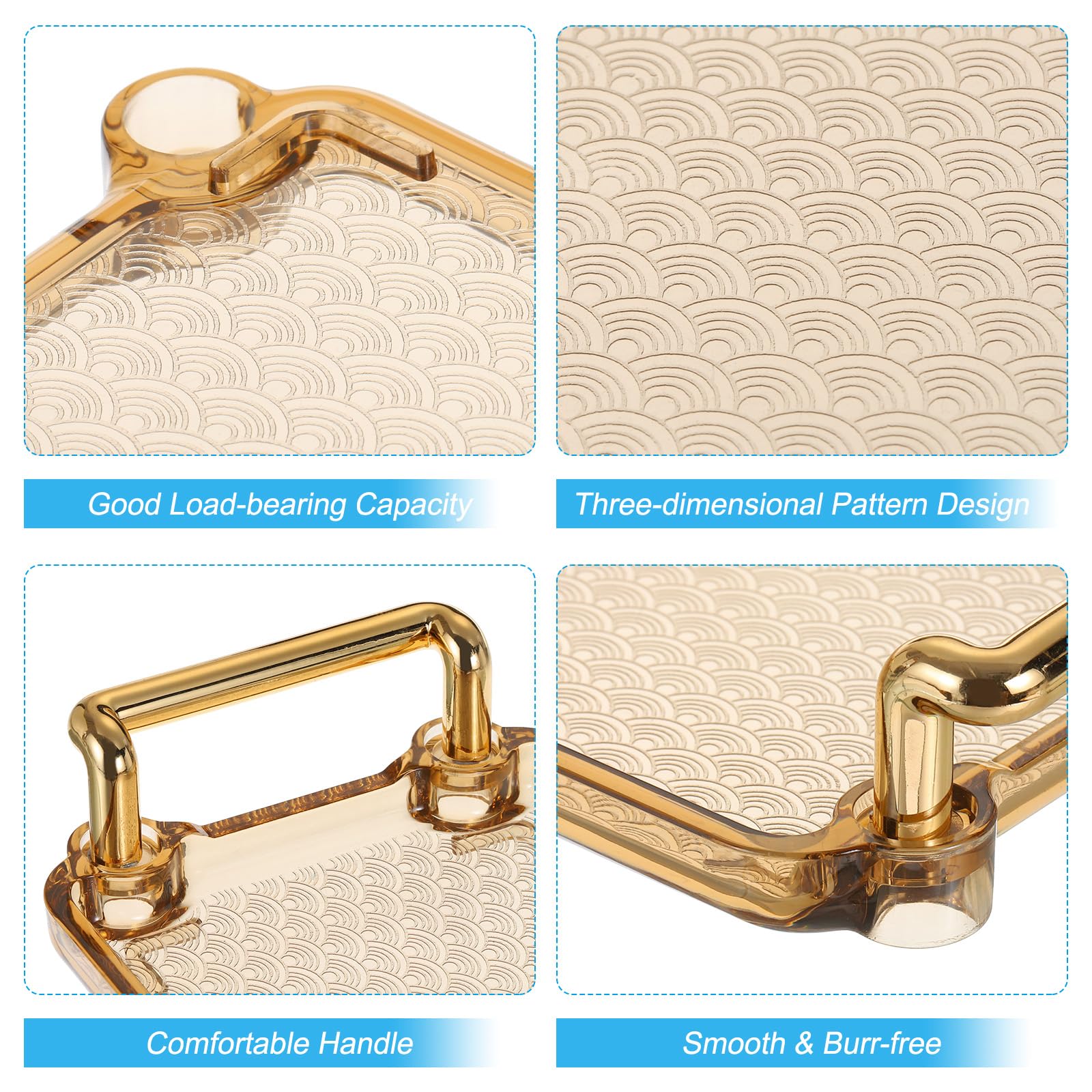 PATIKIL Plastic Serving Tray with Golden Handle - Image 3