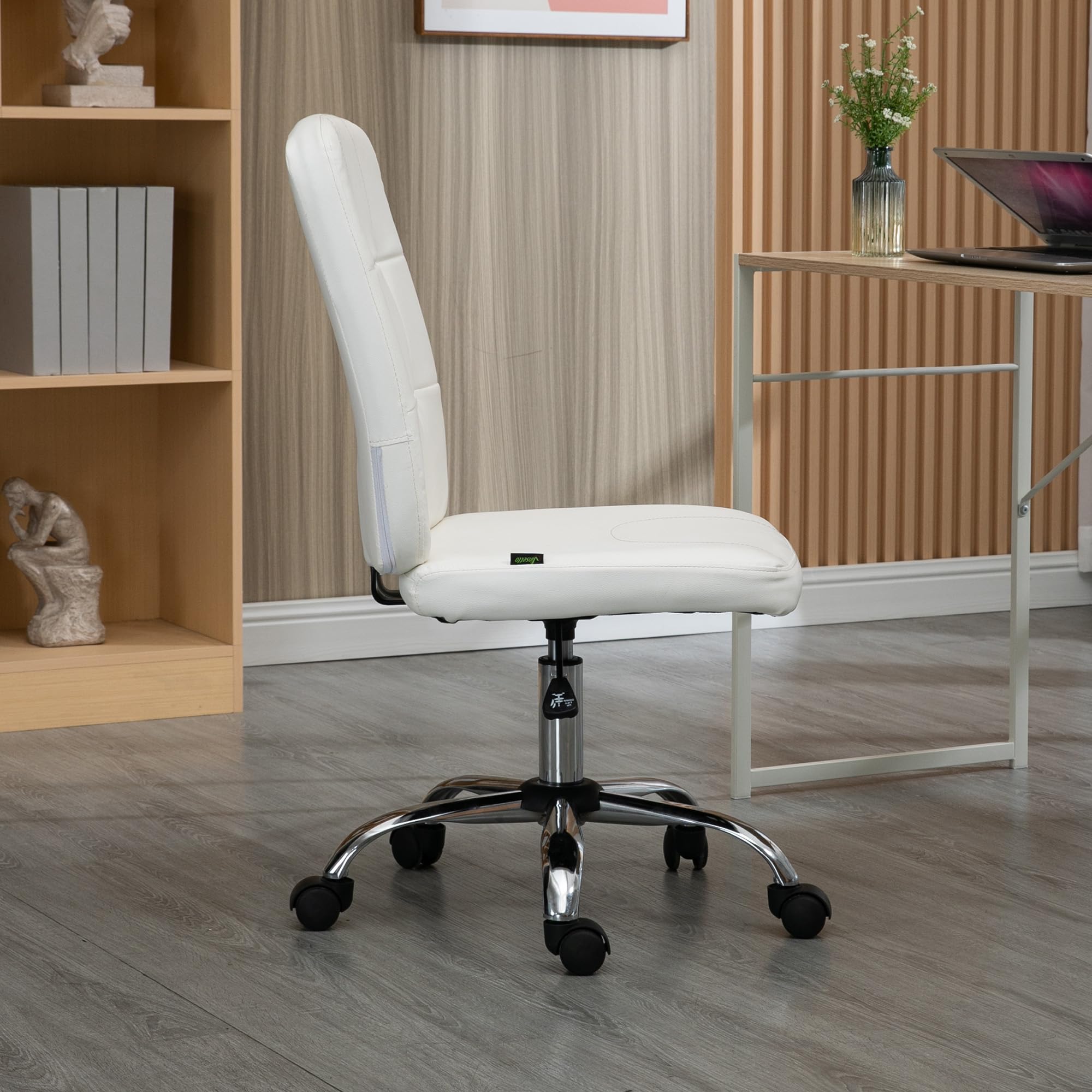 Vinsetto Silla de Oficina sin Brazos Carga 120 kg 45x59x90-100 cm Blanco | Silla de Escritorio Giratorio, Piel Sintética, Altura Ajustable, Estilo Moderno