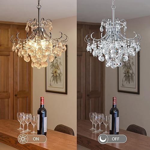 Miniatura 4 de Lámpara de araña de cristal moderna de 18 pulgadas, lámpara de techo colgante de 4 luces para comedor, sala de estar, dormitorio, cocina, lámpara