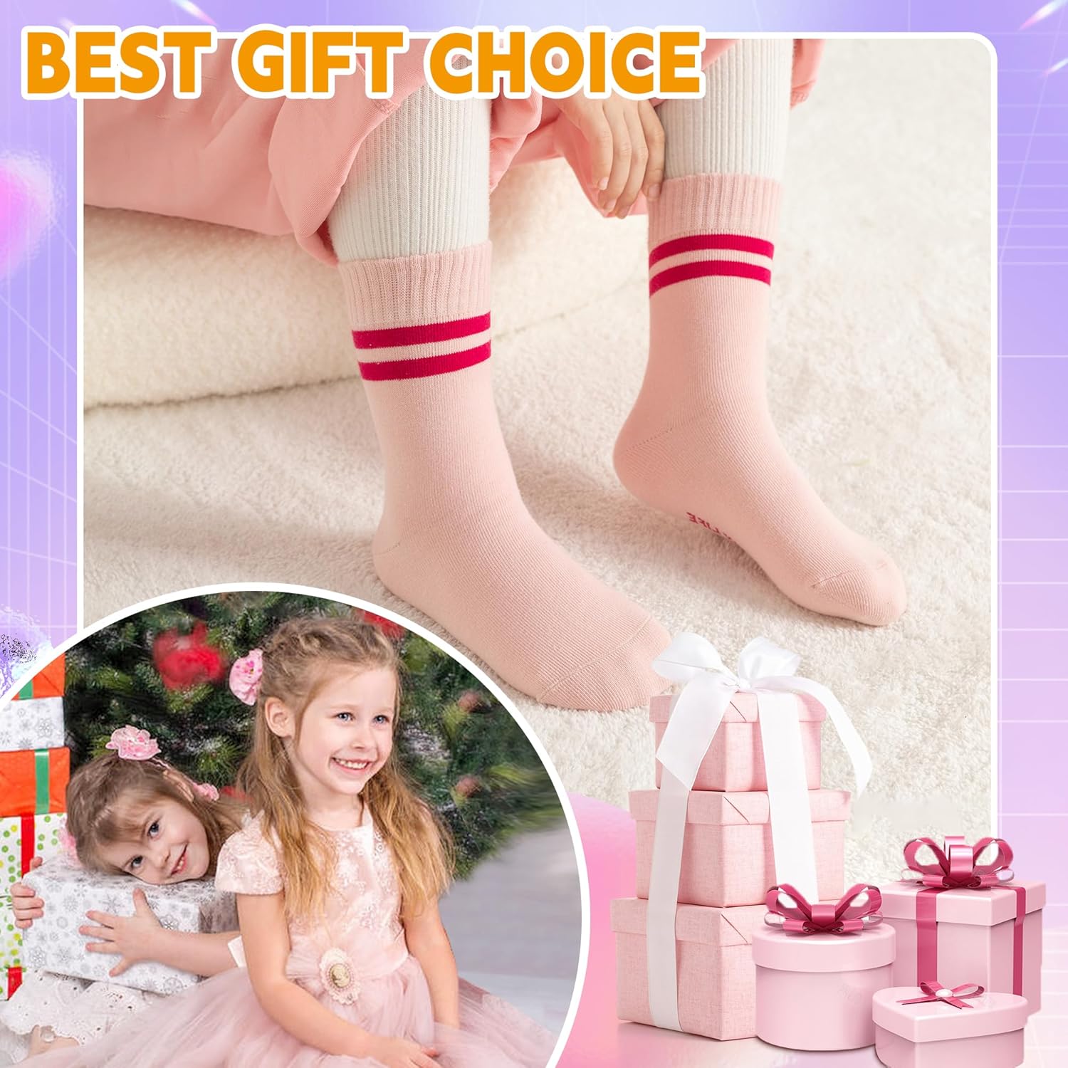 Eyean Girls Socks Little Kids Crew Cotton Youth Breathable Cute Dress Socks 6 Pairs - Image 5