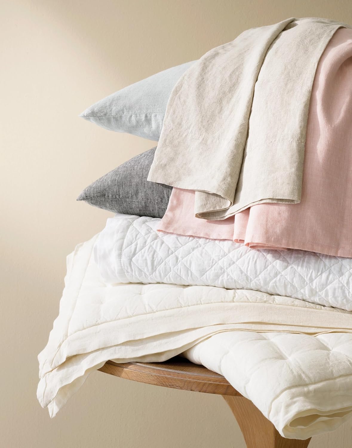 Pine Cone Hill Washed Linen White Quilt, Full/Queen Size, White Solid Pattern