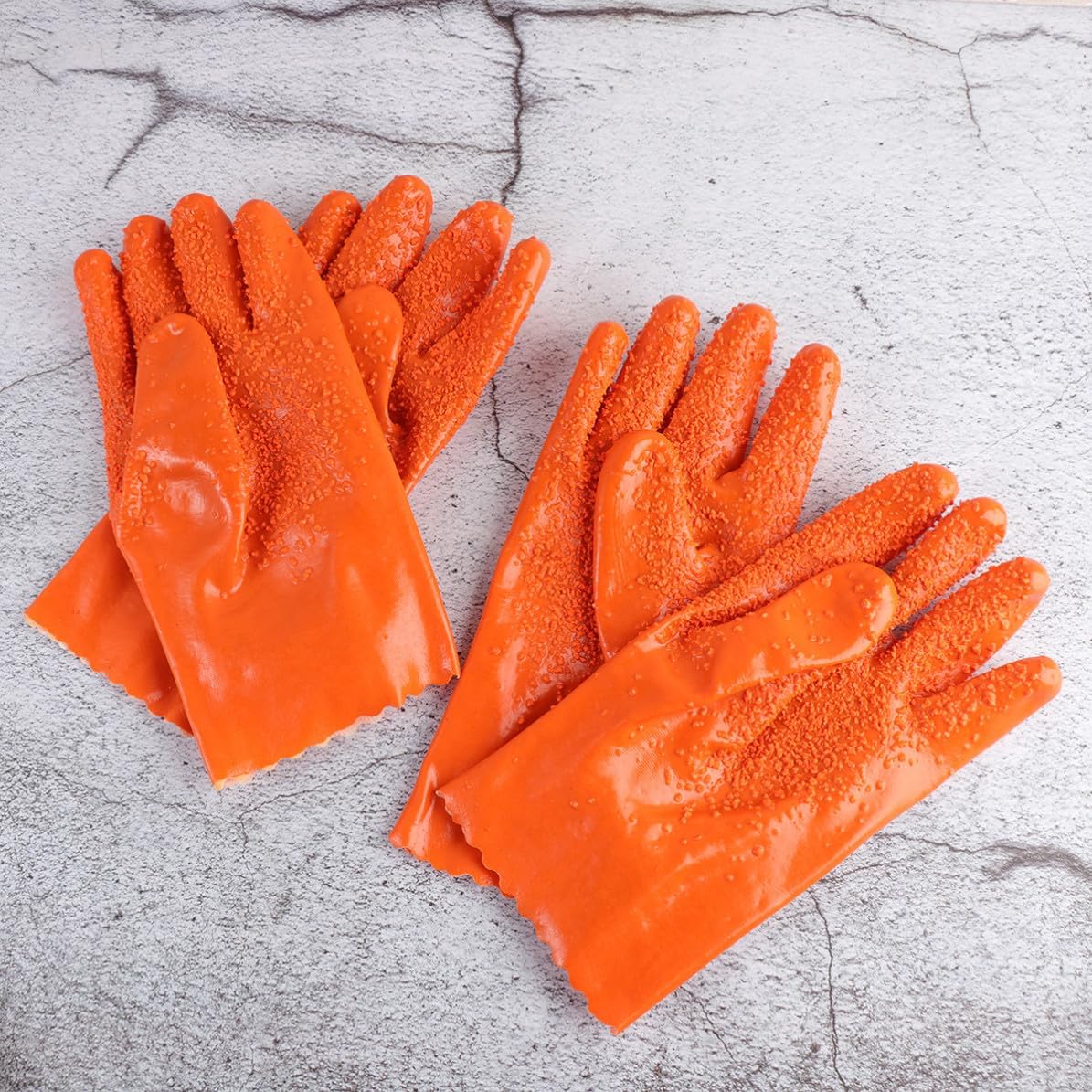 MAGICLULU 2 Pair Waterproof Rubber Fishing Gloves with Bump Grain Texture and Thicken Rubber for Non-Slip Grip, Lightweight Design Suitable for Indoor and Market Use, Orange Long Gloves