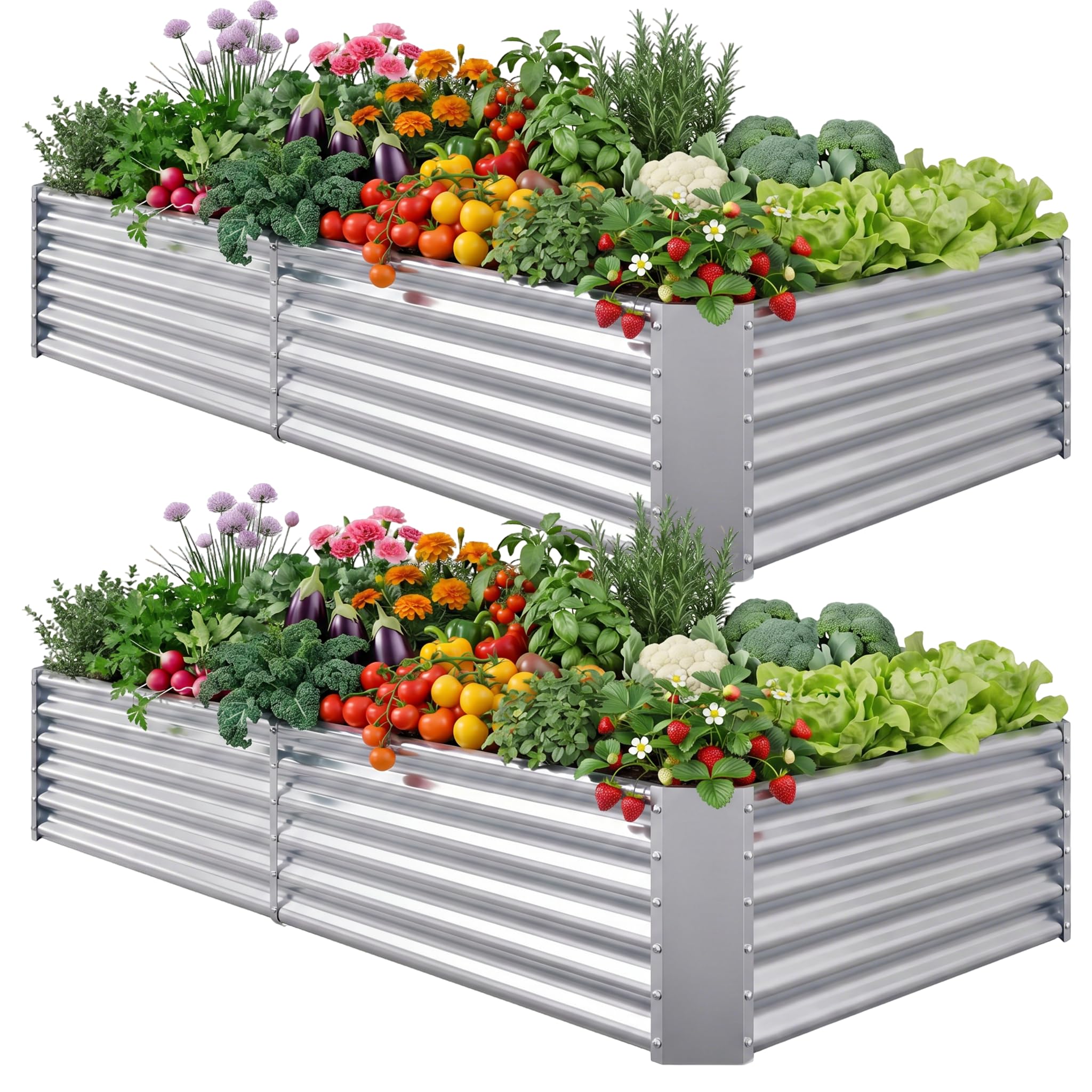 Photo 1 of AHEONLAR 2 Pack 8×4×1.5ft Galvanized Raised Garden Beds Outdoor, Rectangle Sturdy and Durable Planter Boxes for Vegetables, Fruits, Flowers and Plants, Easy Assembly, Silver