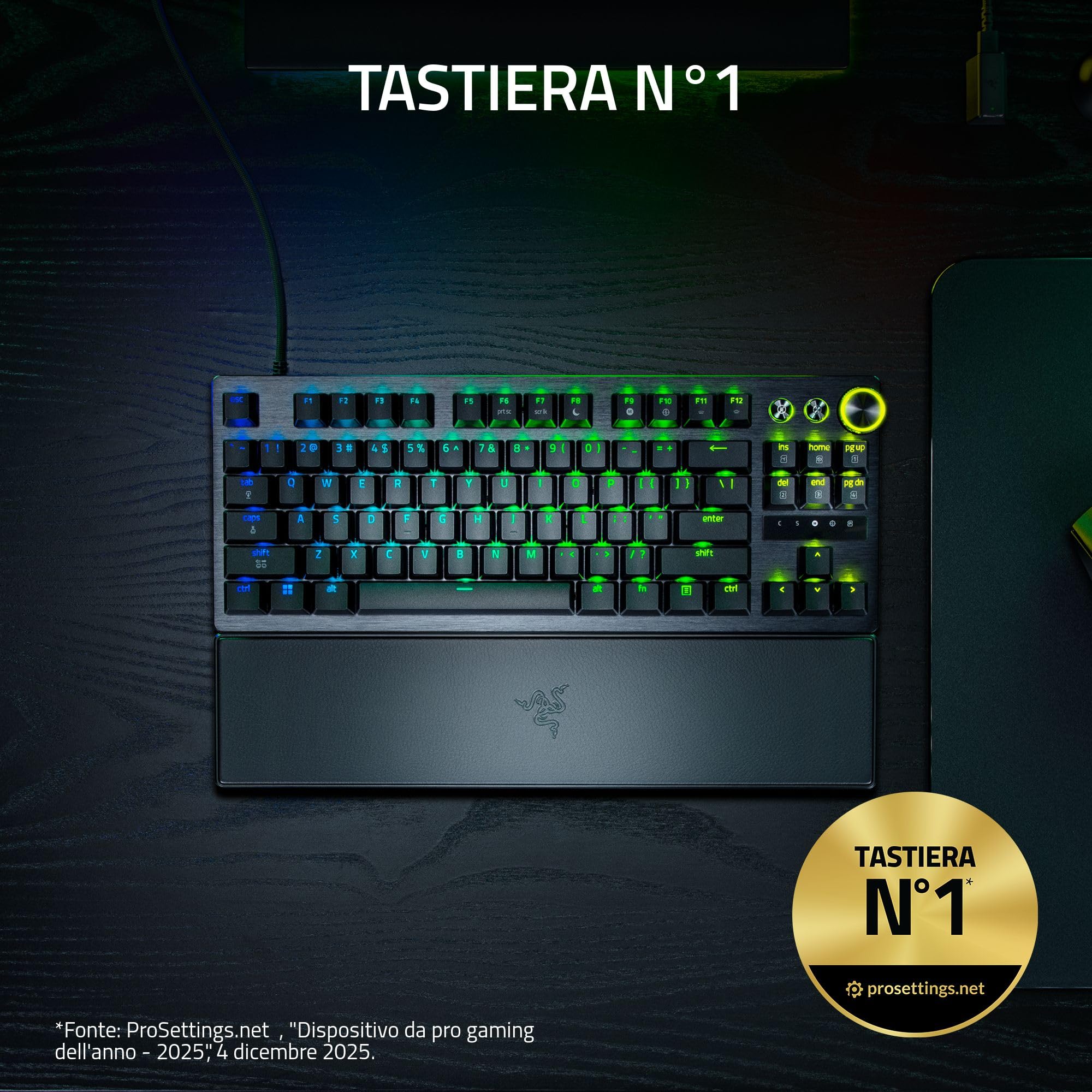 Razer Huntsman V3 Pro Tenkeyless 8KHz - TKL PC Tastiera meccanica da gioco - 8KHz HyperPolling - Switch ottici analogici - regolabile 0,1-4,0mm - Snap Tap - Rapid Trigger - QWERTY US Layout | Nero
