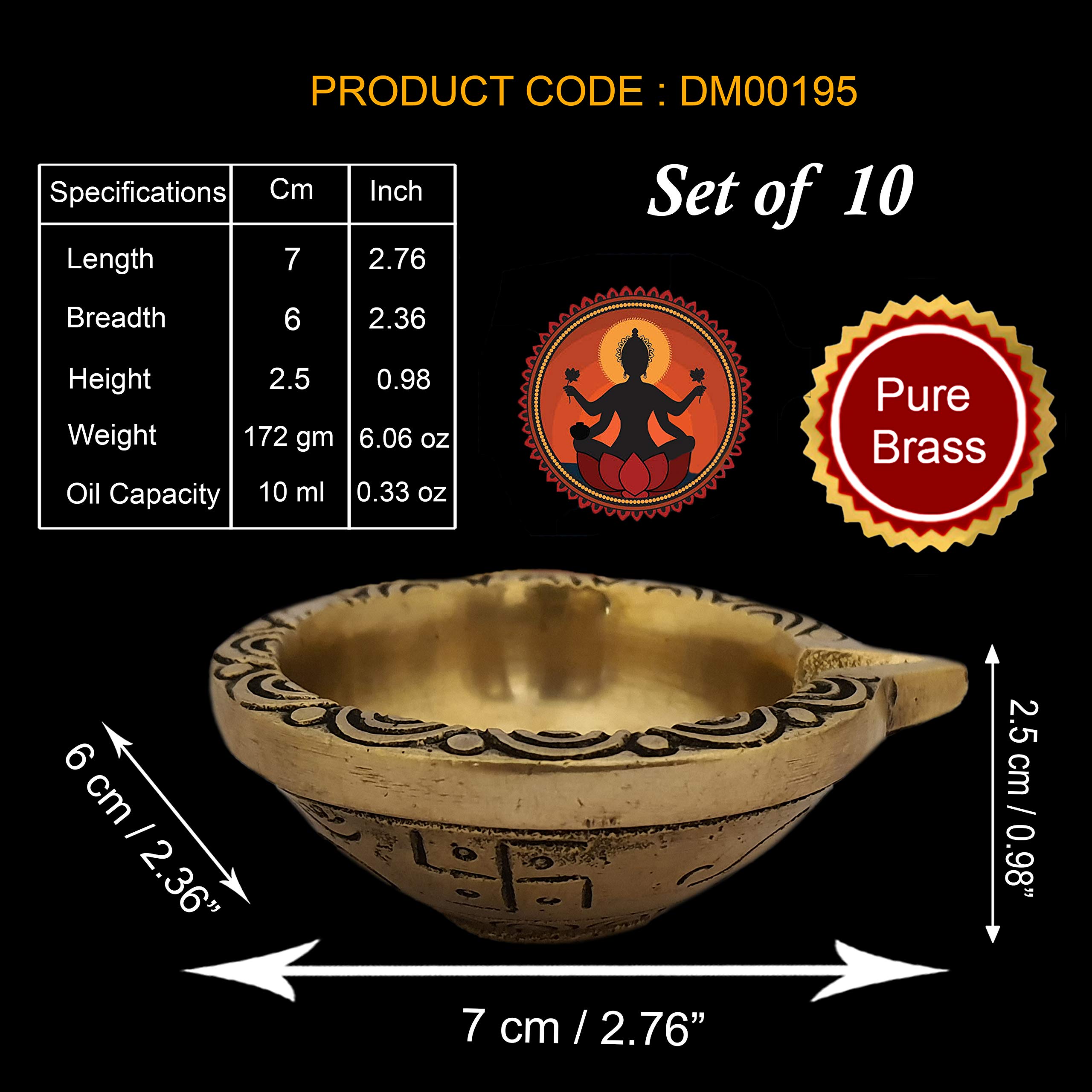 Divya Mantra Swastik Laxmi Brass Diya Indian Diwali Oil Lamp Pooja Light Puja Decorations Mandir Decoration Items Handmade Table Home Backdrop Decor Lamps Made in India Decorative Diyas - Gold (10) - Image 2 thumbnail