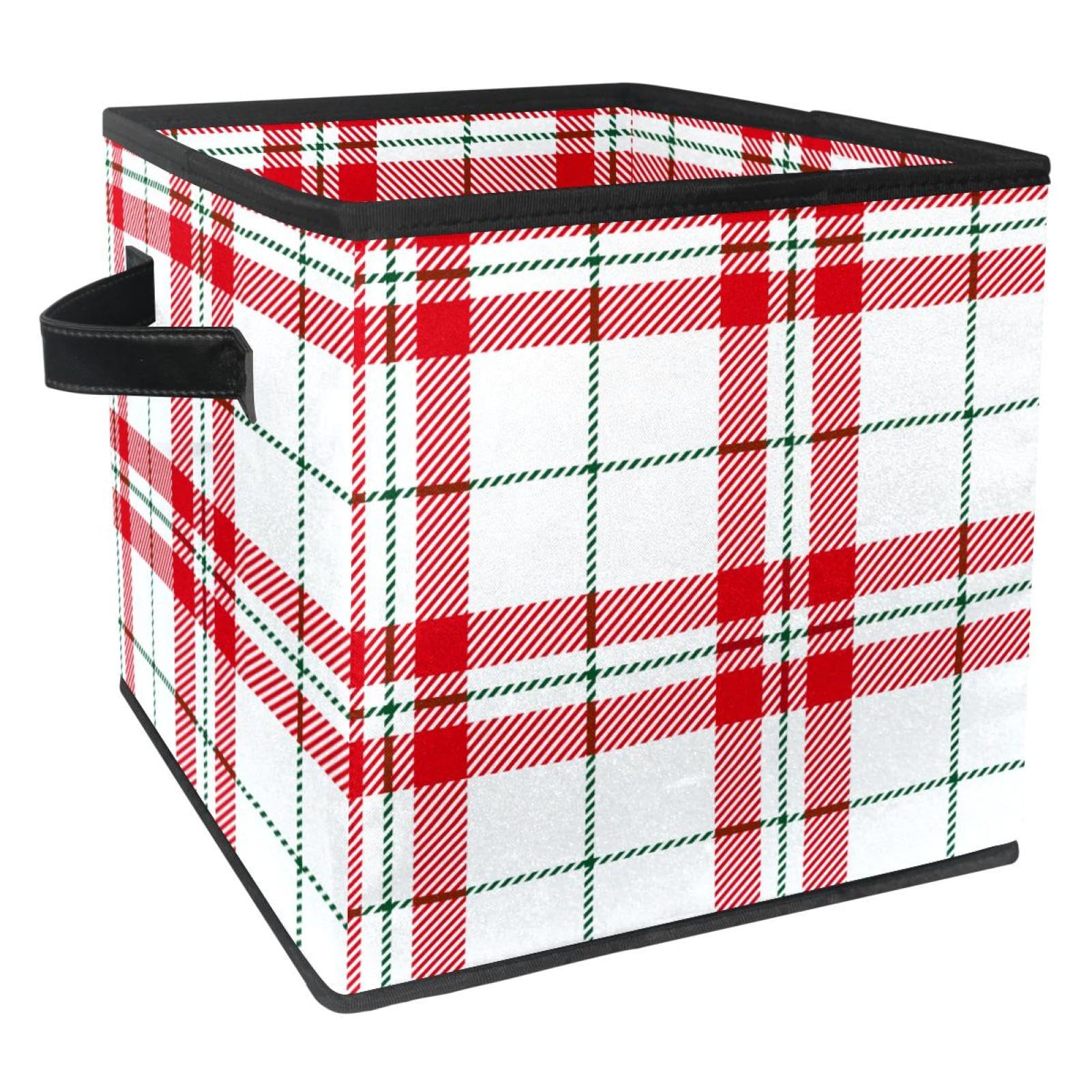 Boîte de rangement pliable tissu cube motif écossais pour placard de maison