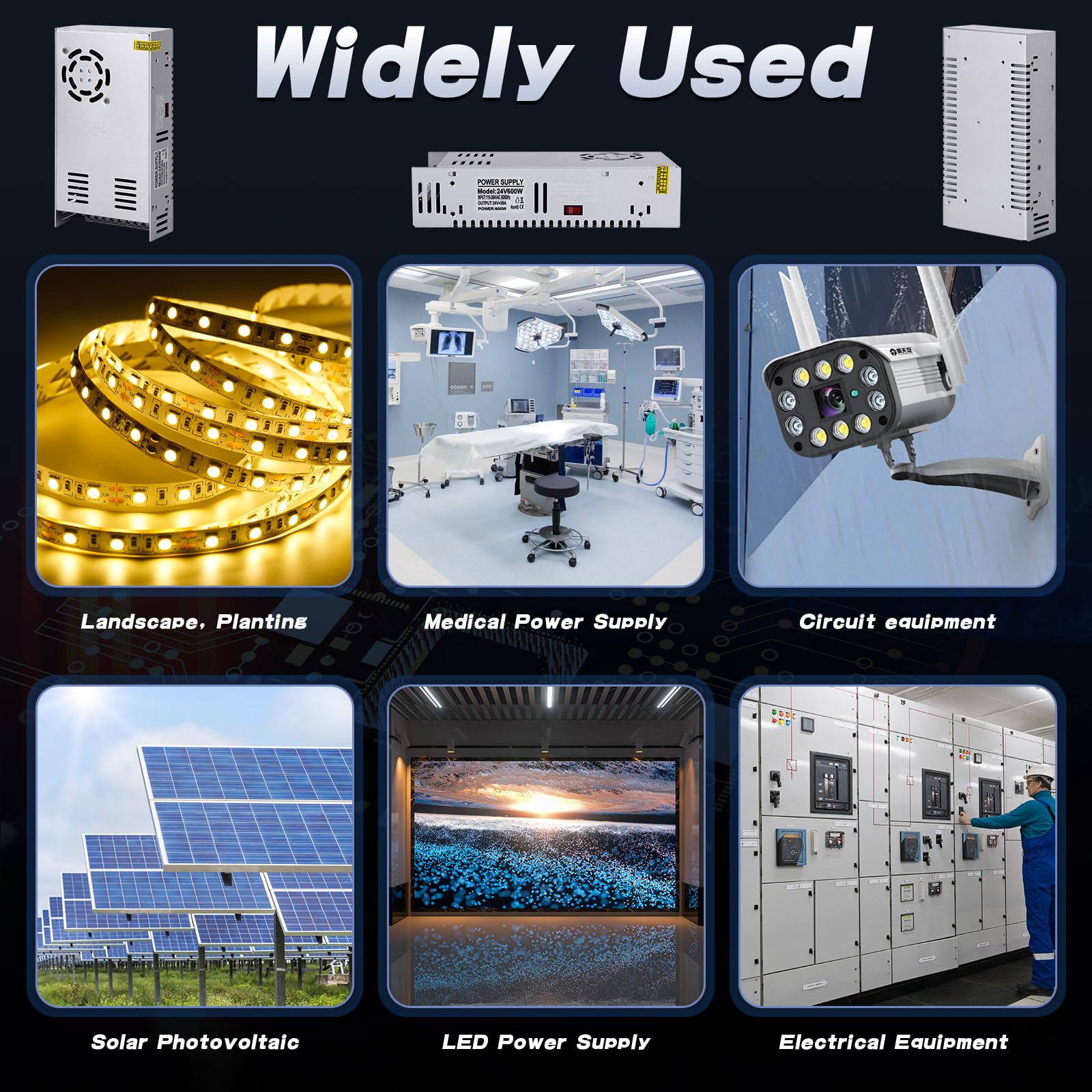 Uniwersalny regulowany zasilacz impulsowy 24 V 25 A 600 W DC zasilacz impulsowy AC adapter LED, konwerter, transformator, adapter do taśm świetlnych LED, CCTV, projektu komputerowego, radia