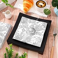 Vista 3 de AnyDesign 80 servilletas de papel de flores blancas y negras, servilletas de almuerzo florales salvajes, patrón de dibujo de líneas, servilletas