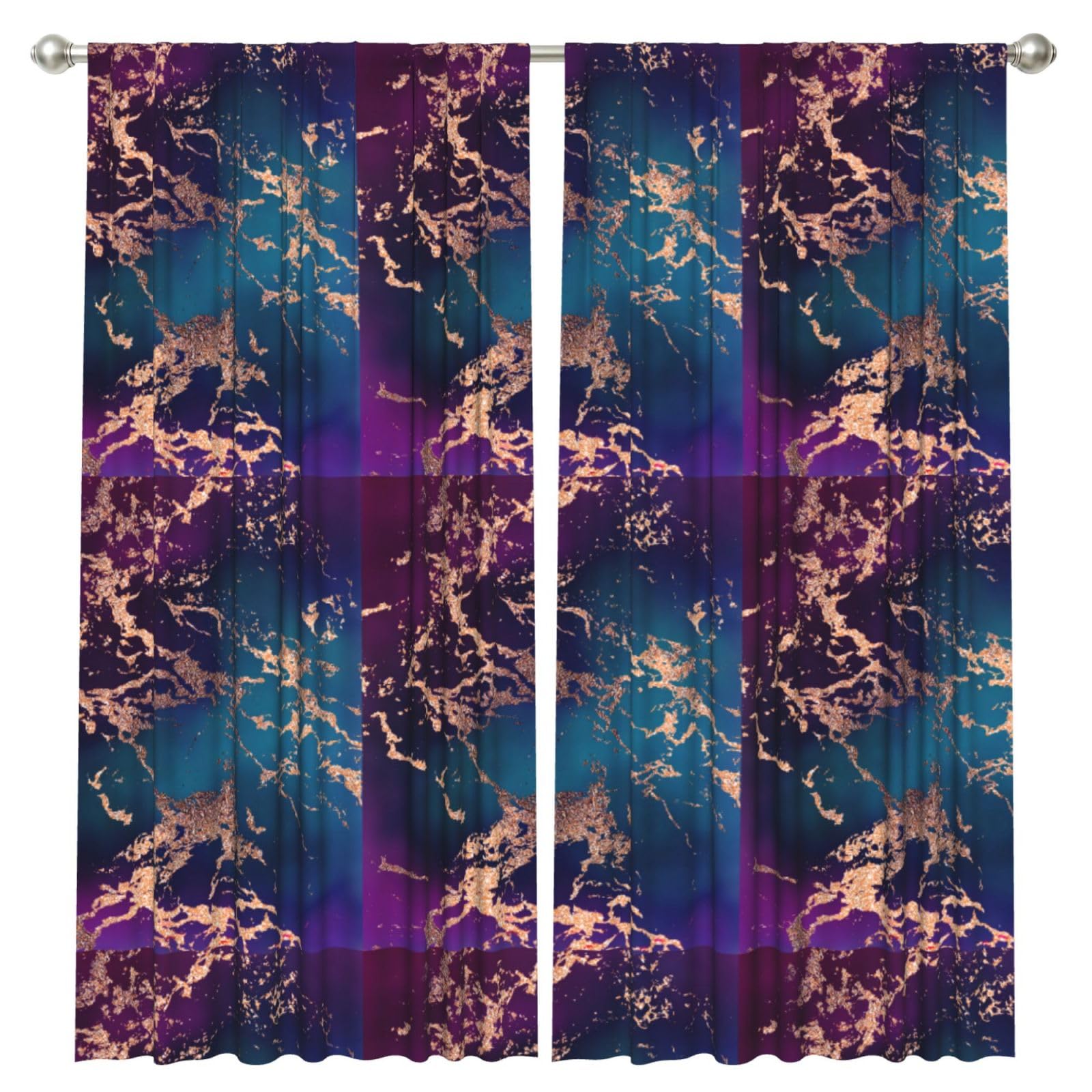 InOmak Marble Luxe Decor Dark Purple And Teal With Gold, 2 Panels Window Curtains 52 x 84 Inch Blackout Curtains for Living Room Bedroom
