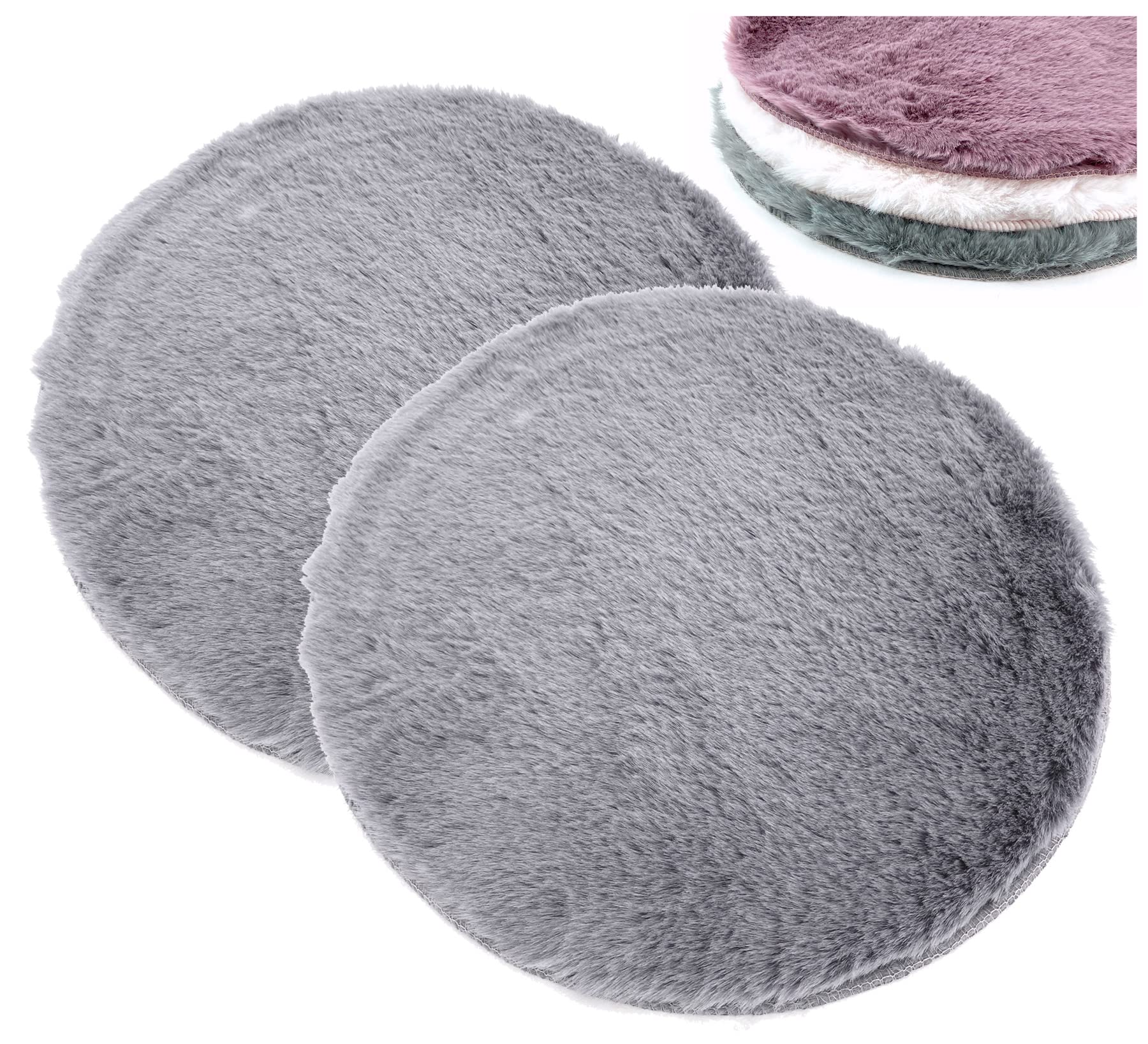 heimtexland 2er Pack Sitzkissen Fellimitat Hase flauschig weich wärmend Stuhlauflage Kunstfell Vegan Fell Sitzauflage Bank Kissen Chalet Deko Holzbank Stuhlkissen Typ838 Anthrazit Grau