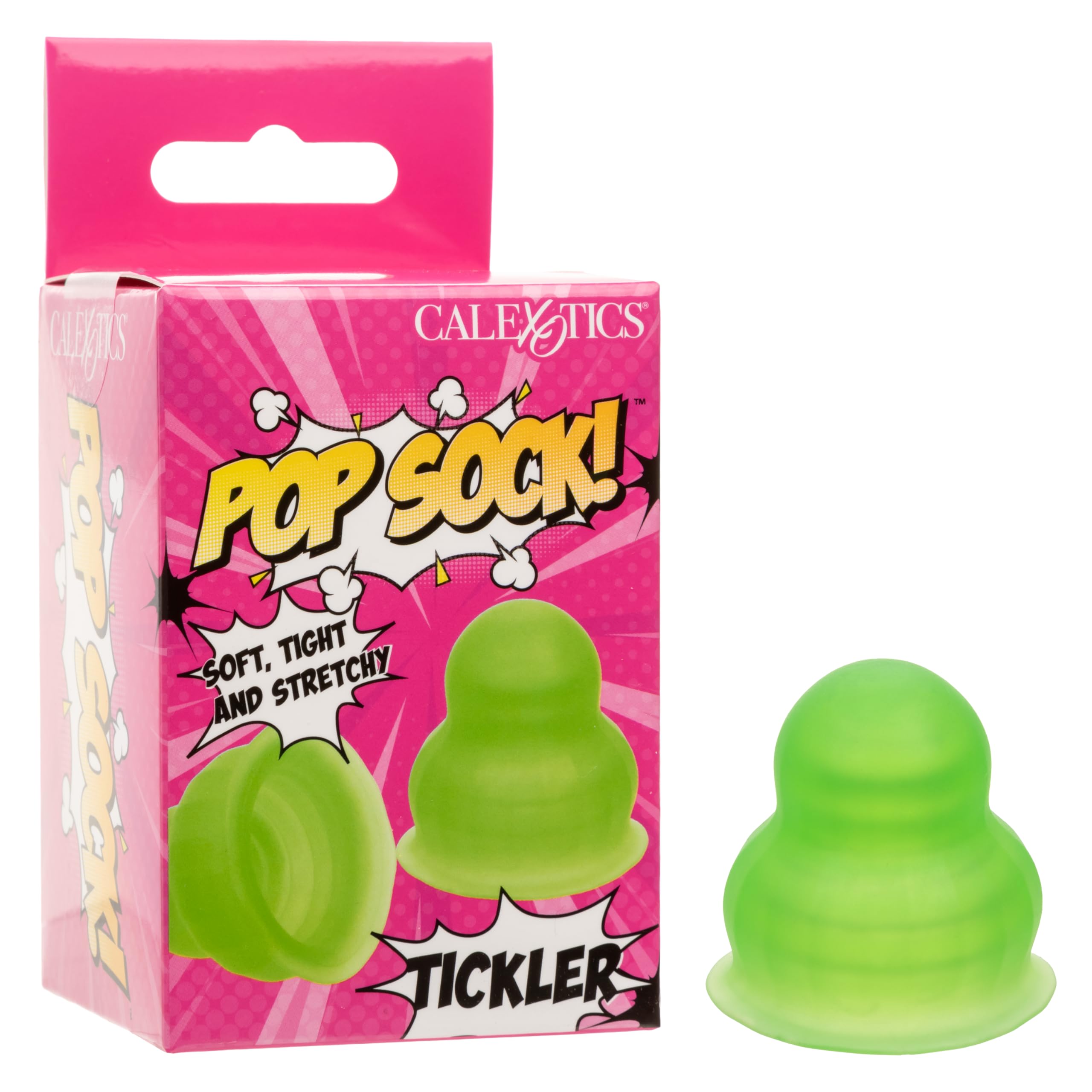 CalExotics Pop Sock! 1.75 Inch Tickler Male Masturbator with Reversible Texture and Closed-End Superior Suction Green SE-0936-03-3