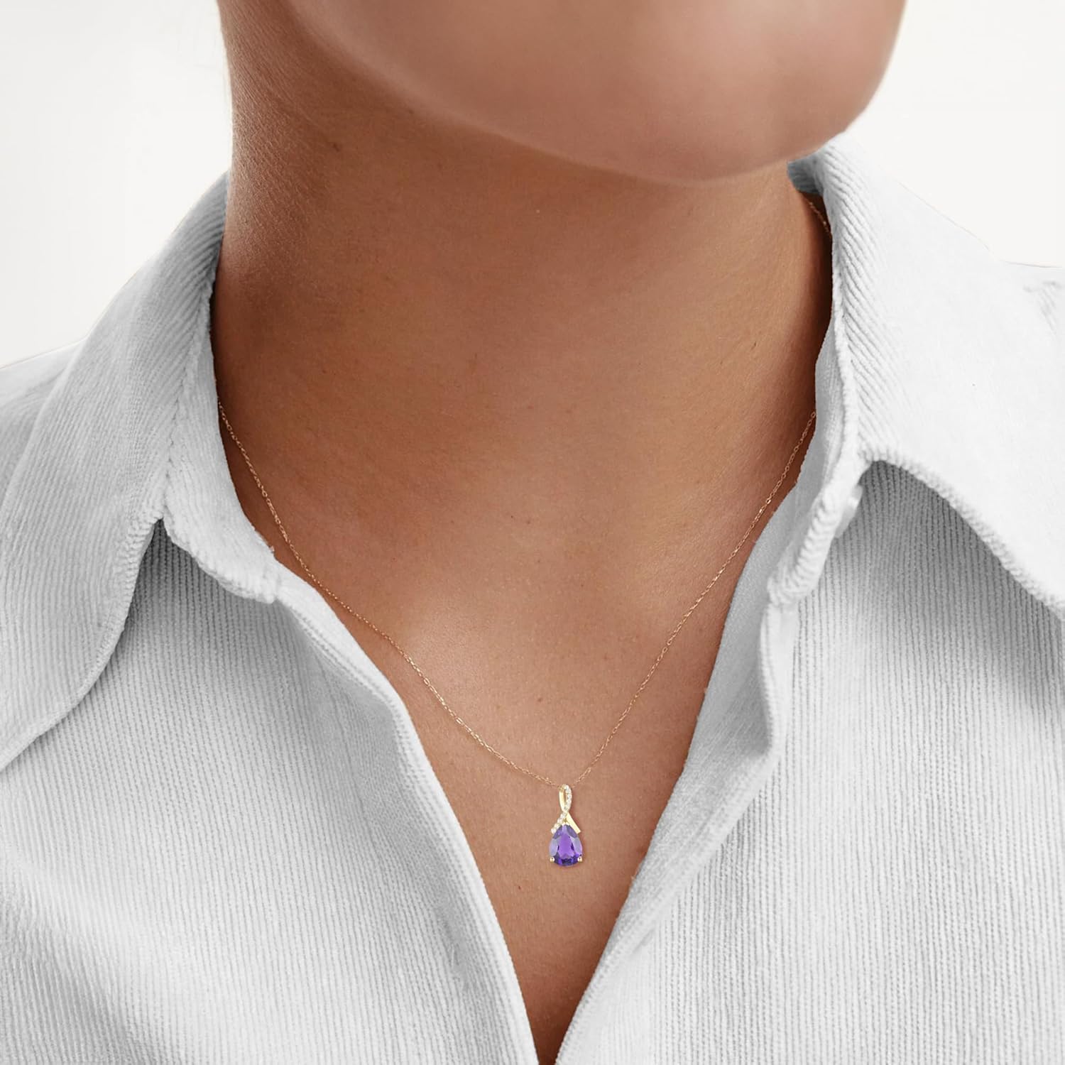 Sterling Silver Gemstone and Created White Sapphire Pendant w/ 18" Chain 9x7 Stone - Image 2