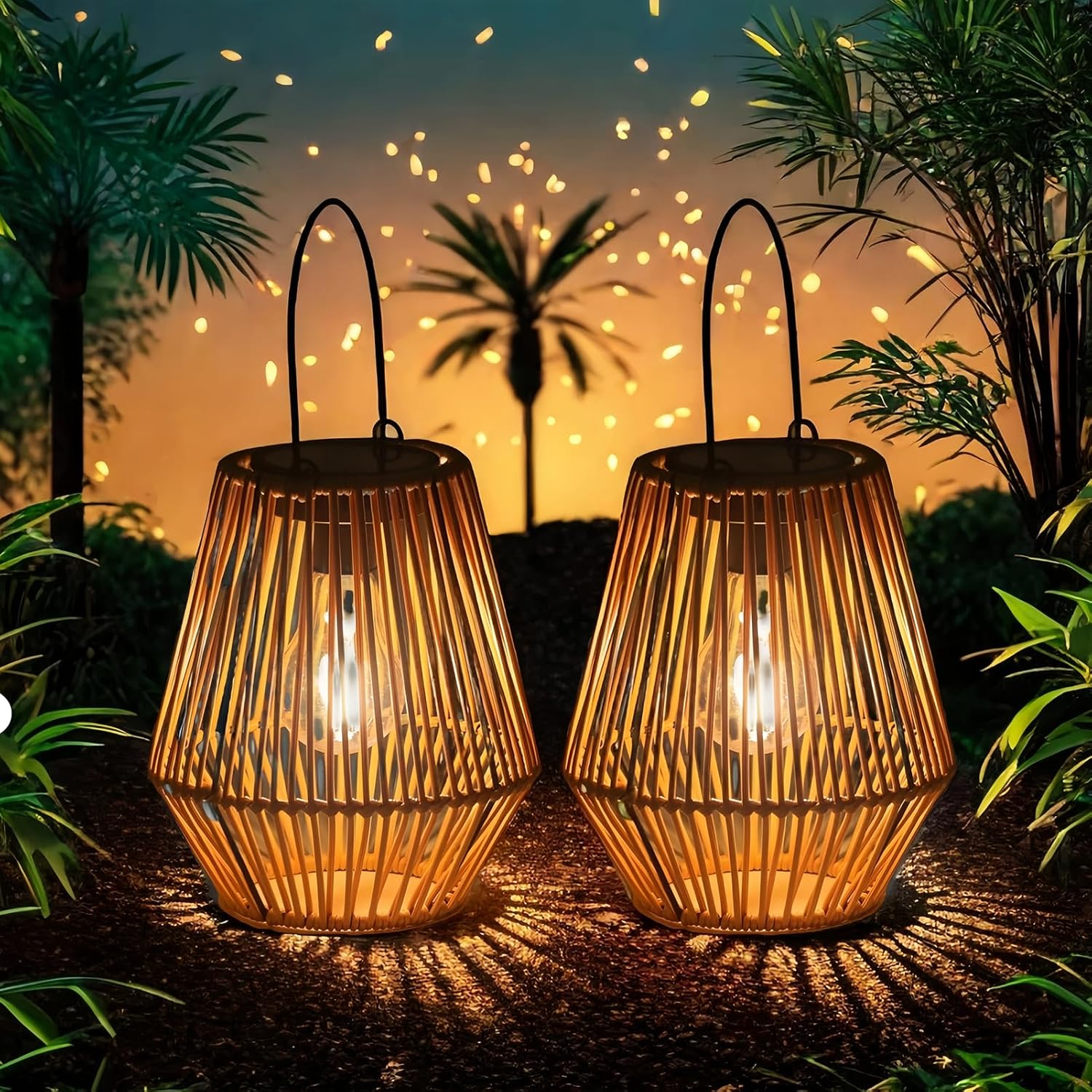 Solar Lanterns Outdoor Waterproof Hanging Solar Lights Woven Lantern Lights Decoration for Garden Yard Patio Porch Lawn Pathway Trees, 2 Pack