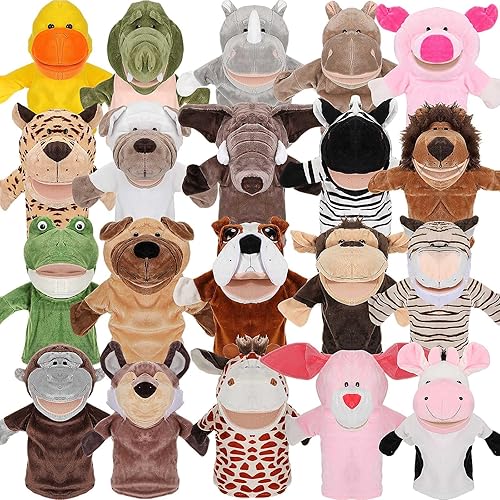 Hiboom Juego de 20 marionetas de mano para niños con boca de trabajo, juguete de peluche de animales de peluche de león, pato, cerdo, zoológico, Hiboom Juego de 20 marionetas de mano para niños con boca de trabajo, juguete de peluche de animales de peluche de león, pato, cerdo, zoológico,