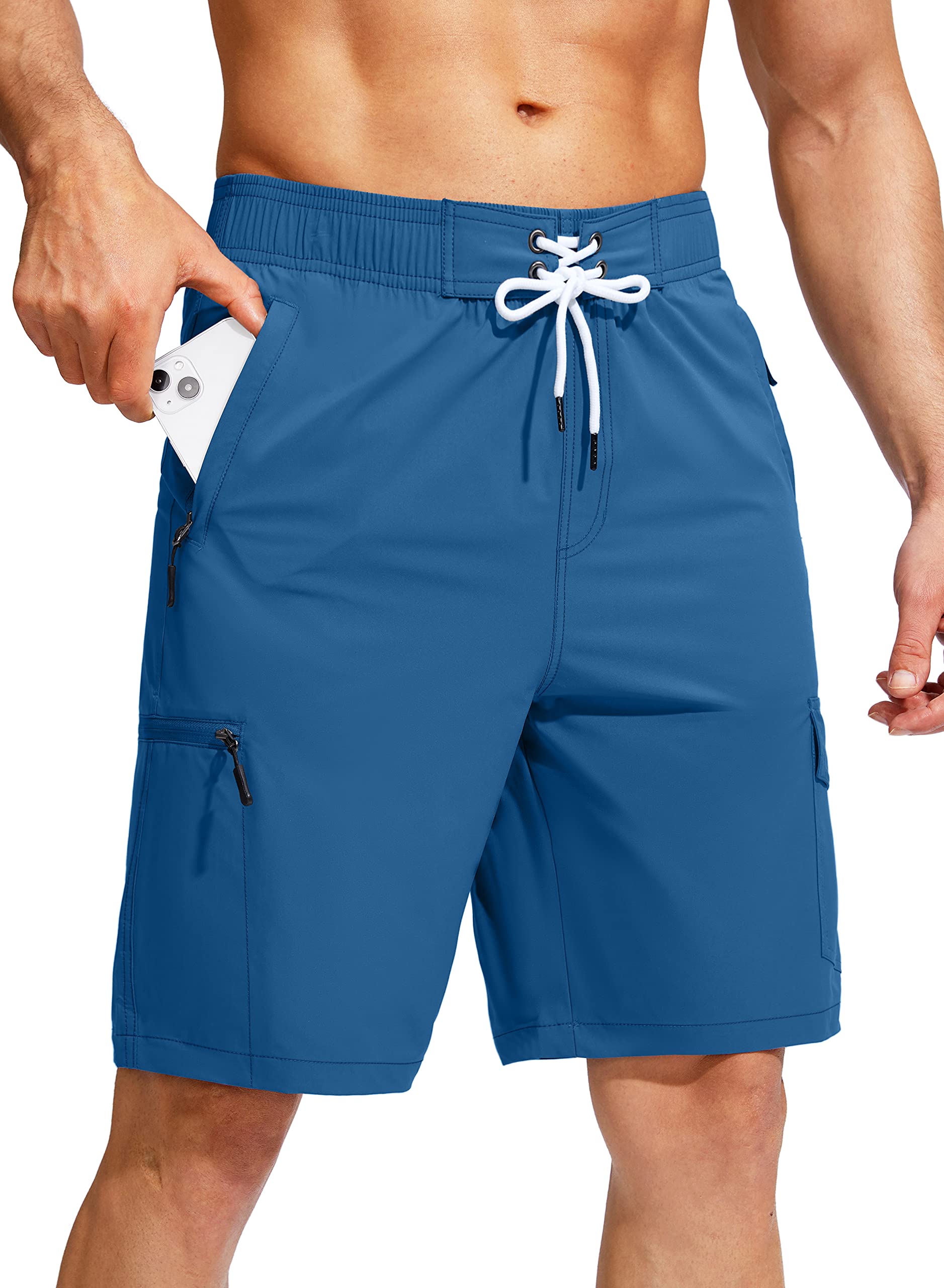 Kayrth Costume da bagno da uomo Quick Dry Board Shorts con 5 tasche Costumi da bagno da uomo - No Mesh Liner, Blu scuro, XXX-Large