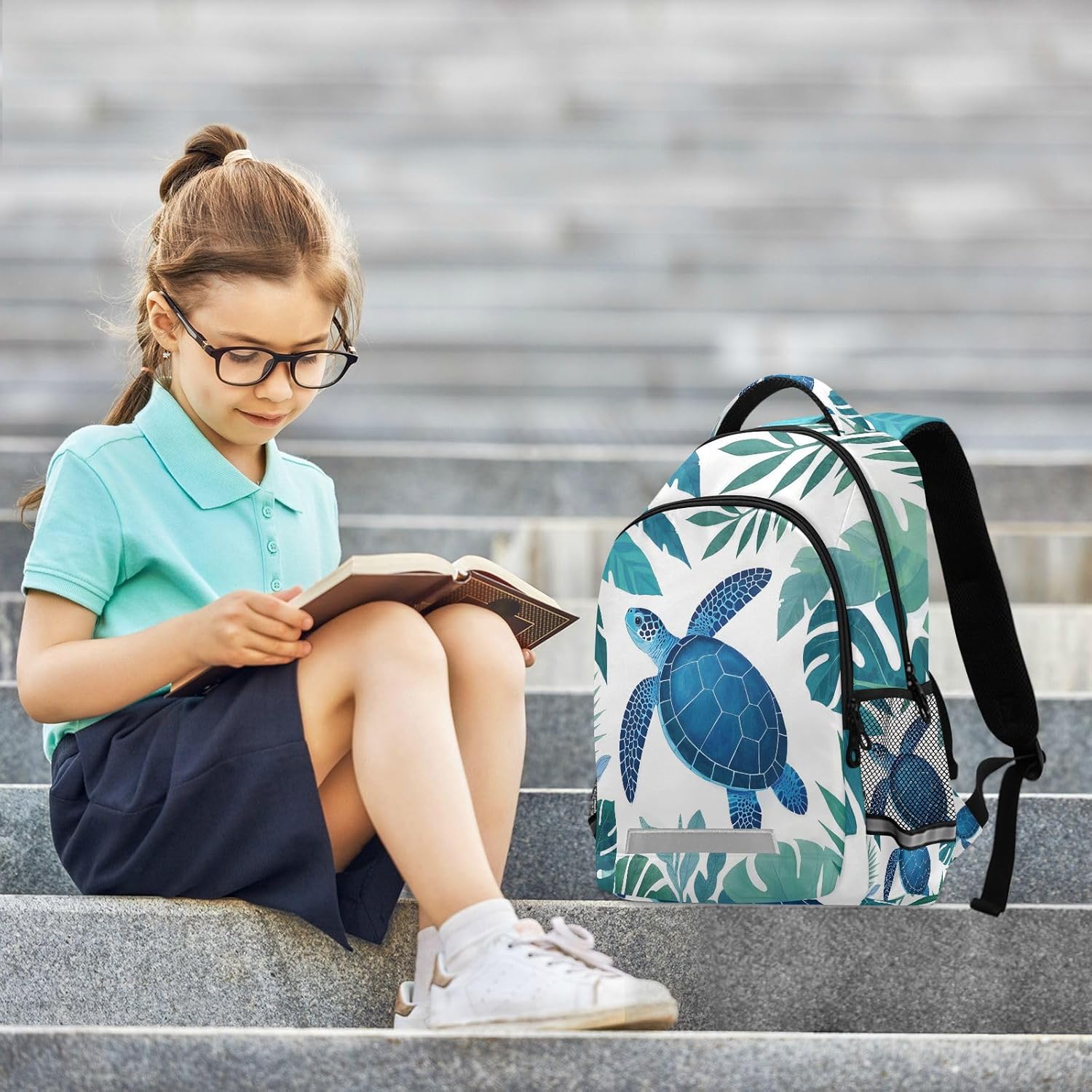 Turtle Backpack for Students Boys Girls Monstera Turtle School Bag Travel Daypack Rucksack - Image 4