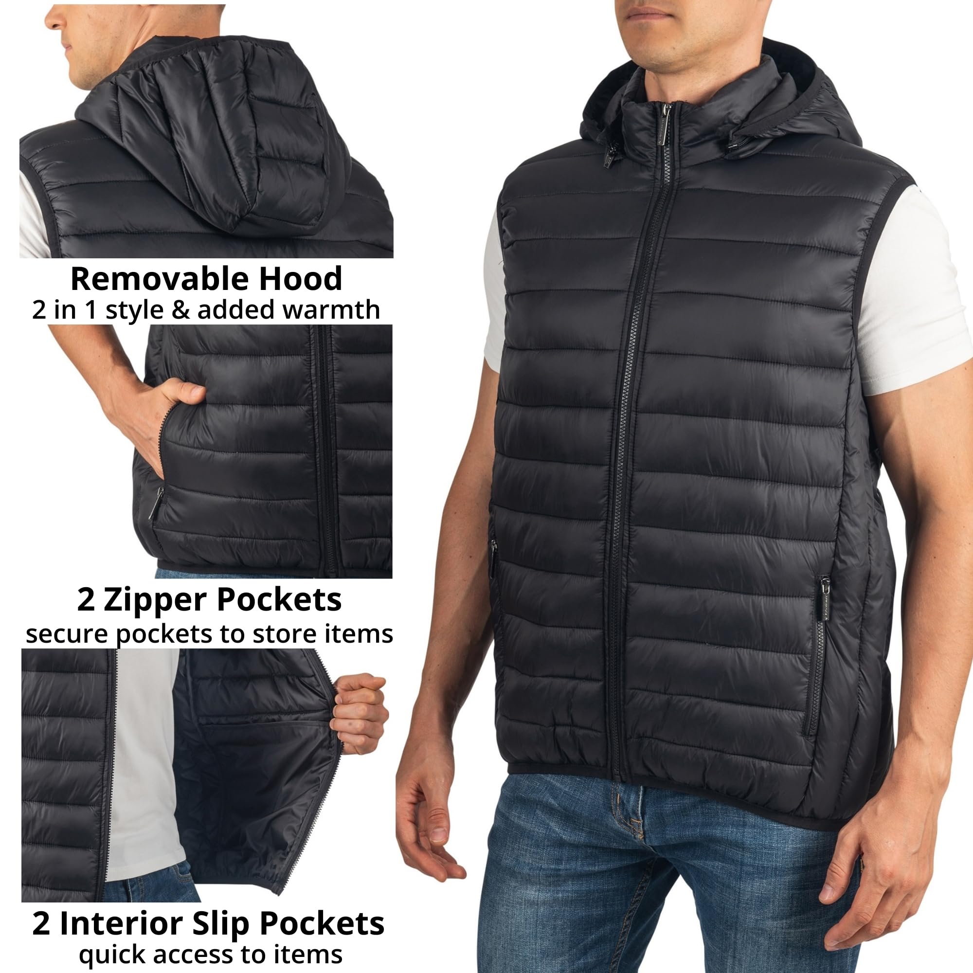 Alpine Swiss Gage - Piumino da uomo in piumino, leggero, ripiegabile, impermeabile, trapuntato, senza maniche, con cappuccio rimovibile