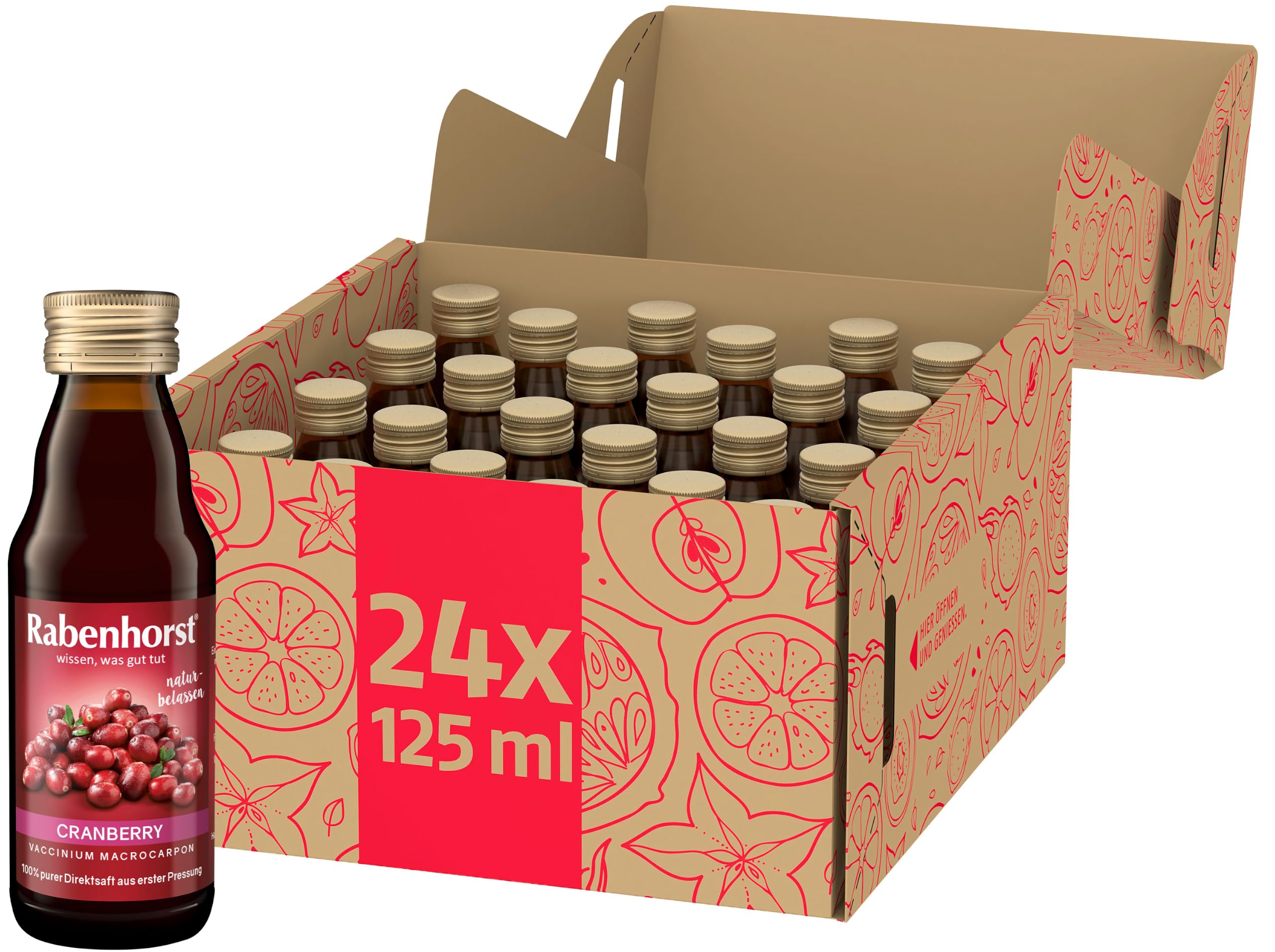 RABENHORST Cranberry Muttersaft Mini (24 x 125 ml) | 100% purer Direktsaft aus erster Pressung aus sorgfältig ausgewählten, original nordamerikanischen Cranberrys bester Qualität