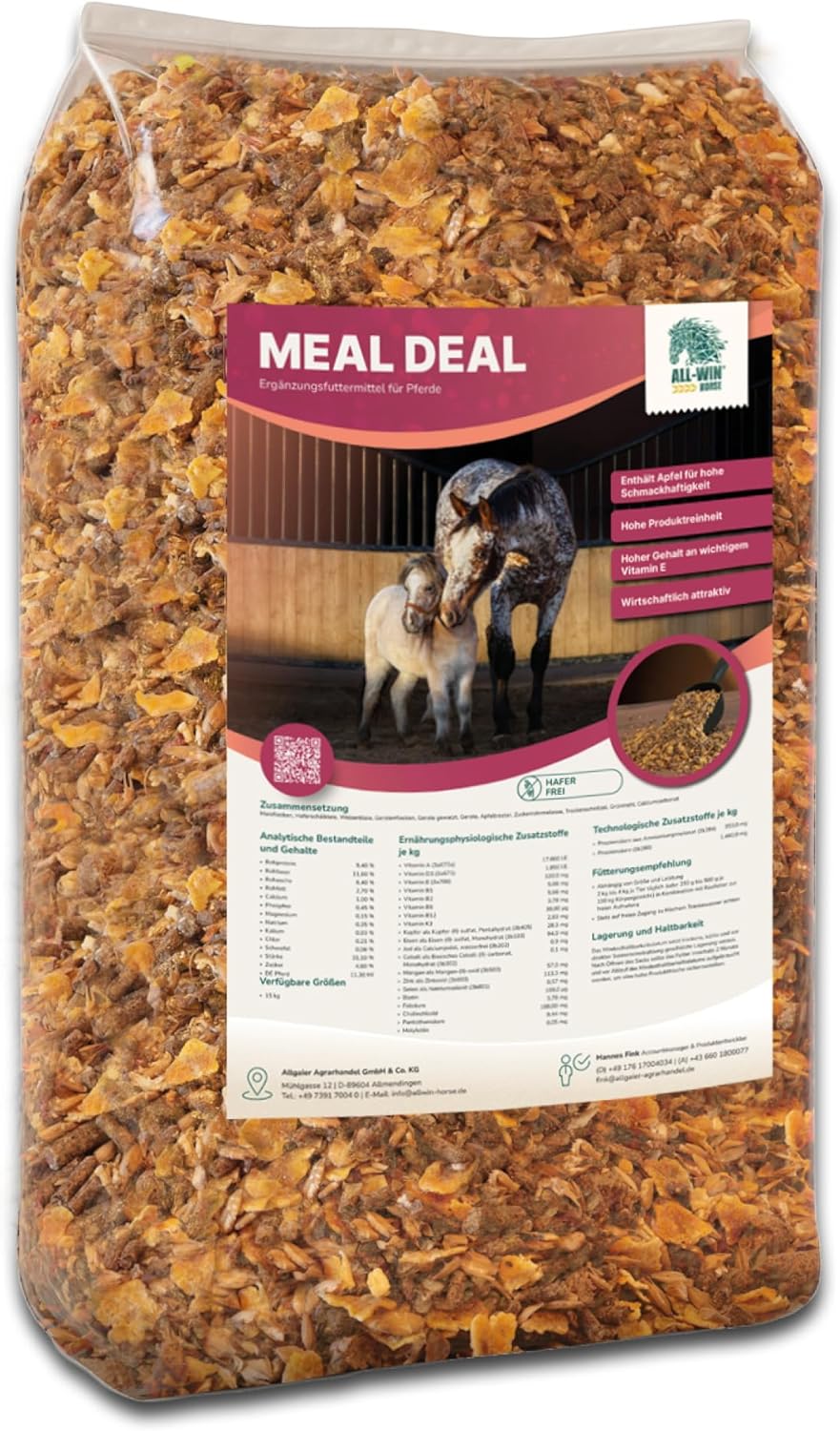 ALL-WIN Horse Meal Deal 15 kg Haferfreies Pferdemüsli mit Apfel für hohe Schmackhaftigkeit Reich an Vitamin E & Biotin Ergänzungsfuttermittel für Vitalität & Glanz
