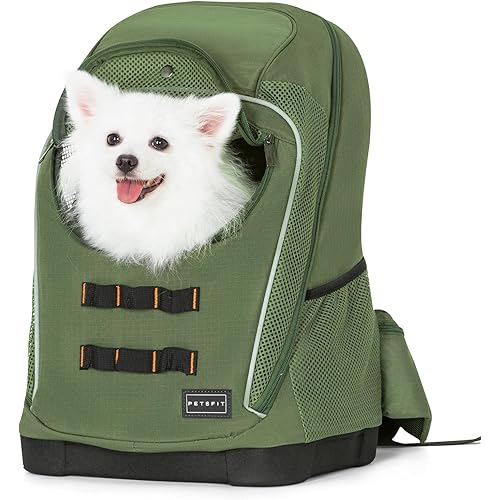 Petsfit Pet Dog Carrier Backpack with Upgraded Weight Reduction Design, Cat Dog Backpack with Large Ventilations, Easy-Fit for Traveling Hiking Camping for Small Medium Dogs and Cat, Green